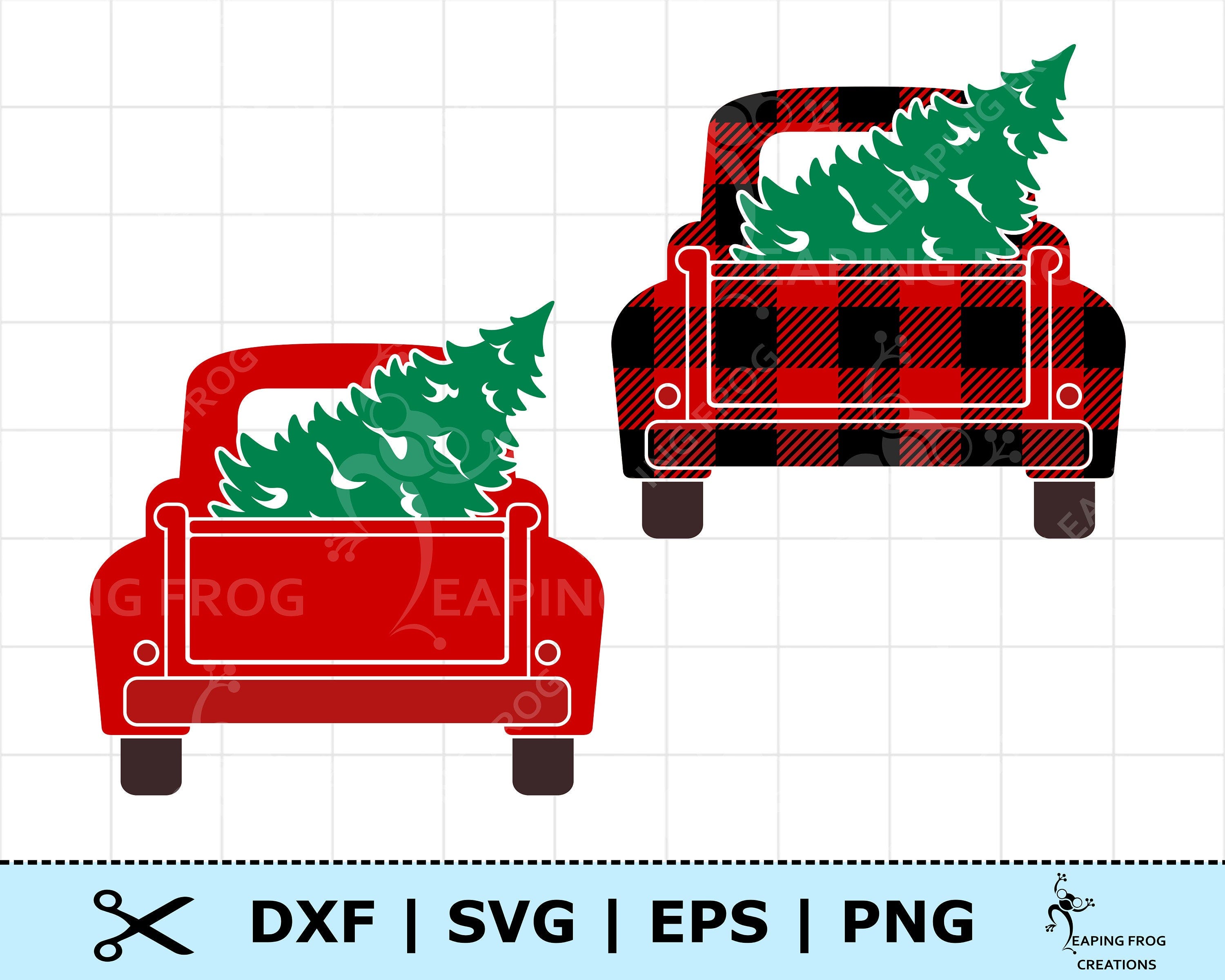 Red Buffalo Plaid Christmas Truck SVG. Plaid Christmas tree. Cricut cut files, layered. Silhouette. Red Truck. Green Tree. clipart. dxf png