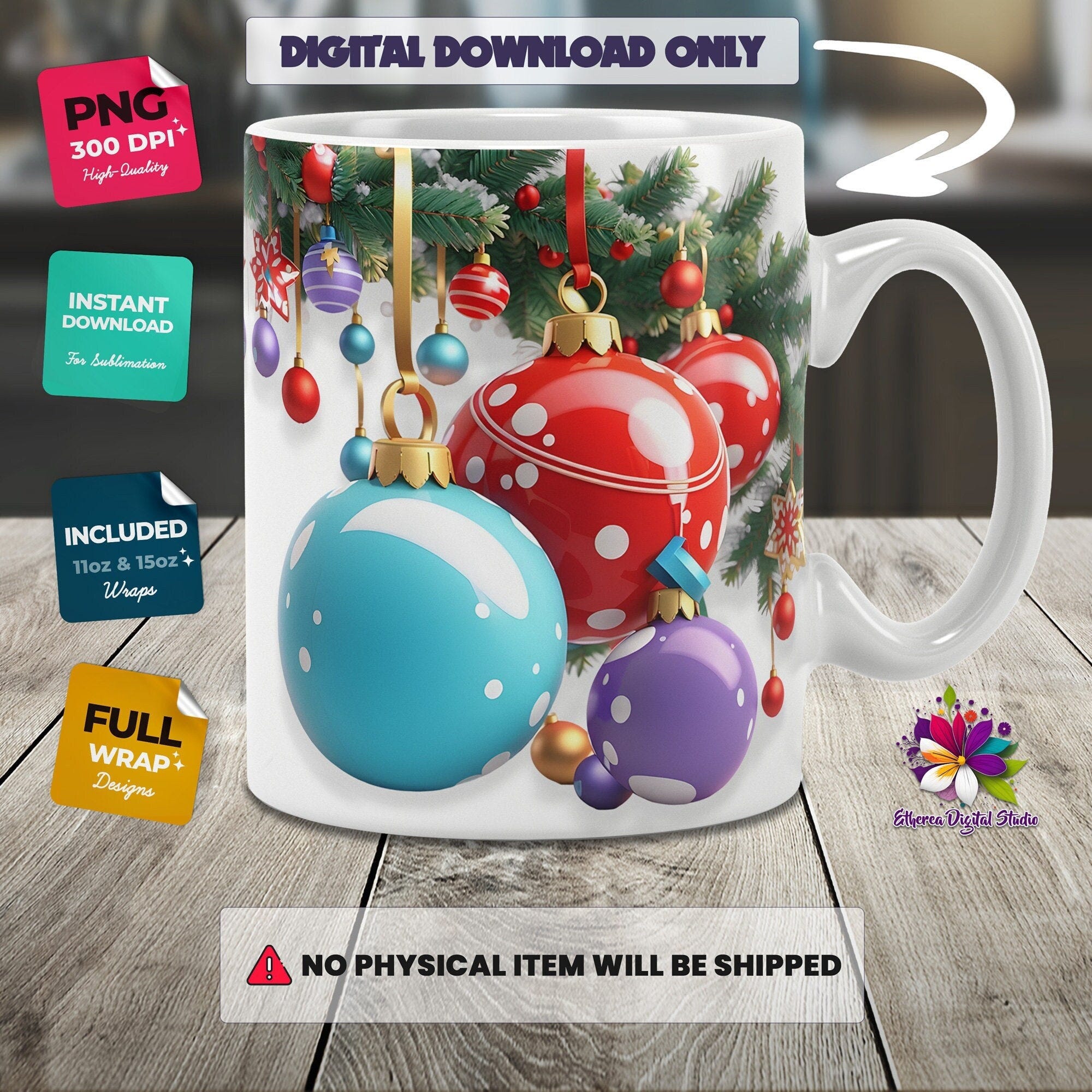 3D Christmas balls Mug, 3D Christmas Ornament Mug PNG, 3D Christmas Mug Sublimation, Christmas PNG, 3D Christmas 11oz Mug, 3D Christmas 15oz