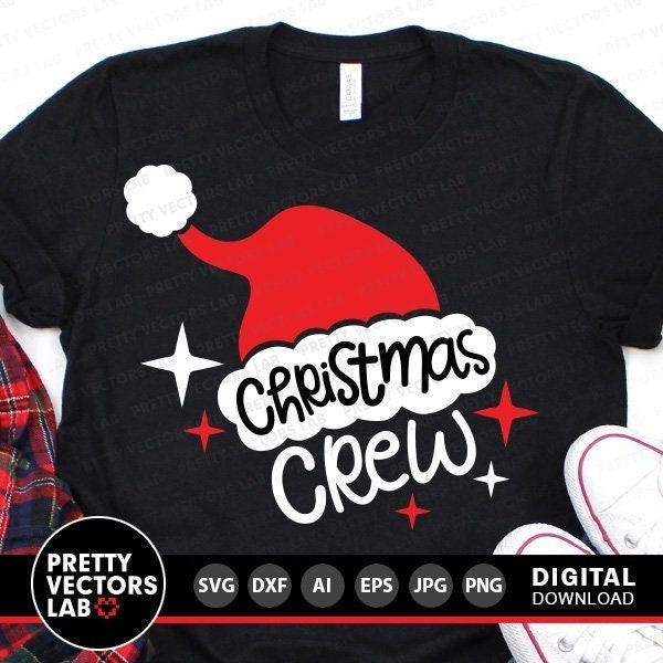 Christmas Crew Svg, Christmas Svg, Santa Hat Svg Dxf Eps Png, Holiday Cut Files, Kids Clipart, Family Matching Shirts Svg, Cricut Silhouette