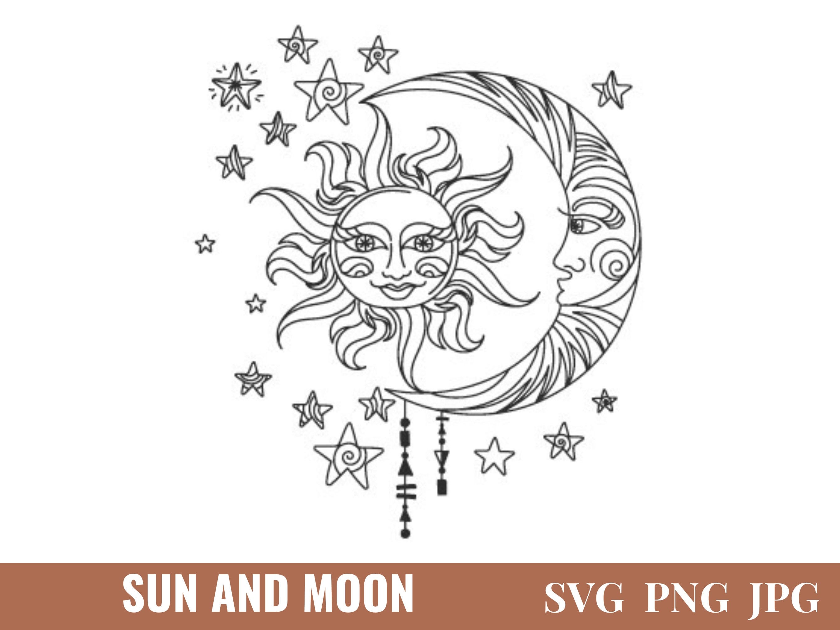 Sun and moon svg, celestial svg design with crescent moon, mystical print for shirt, magic moon silhouette png clipart, svg file for cricut