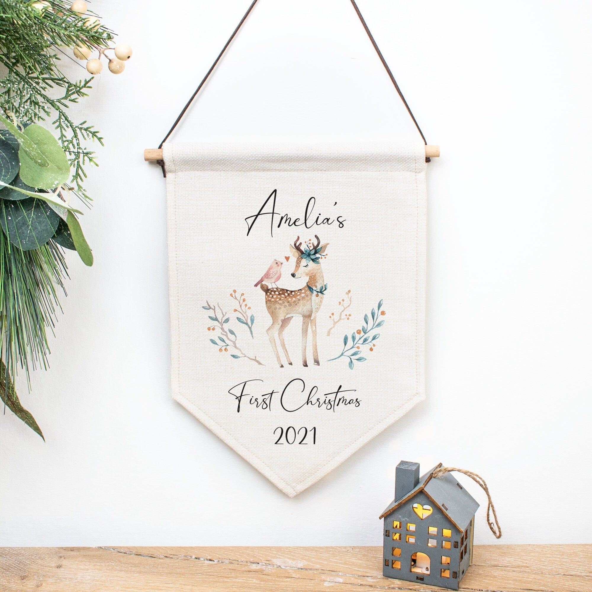 Personalised Baby 1st Christmas Flag, Baby Christmas Decoration, My First Christmas Sign, New Baby Christmas Gift, Baby 1st Xmas Keepsake