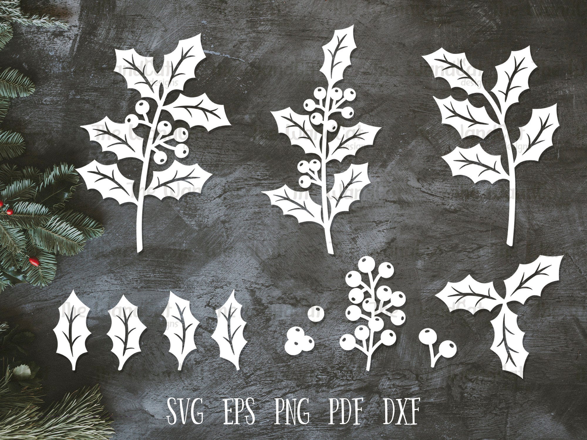 Holly Leaves Svg Cut File, Berries Holly Branch Svg, Christmas Holly svg,  Files for Silhouette and Cricut, Instant Download
