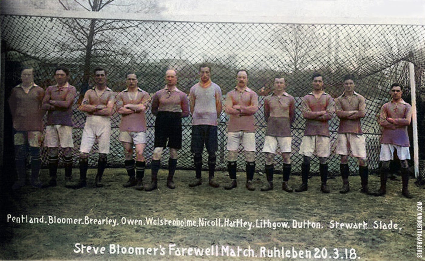 Steve Bloomer’s Farewell Match, Ruhleben, 1918, postcard / Paul Brown