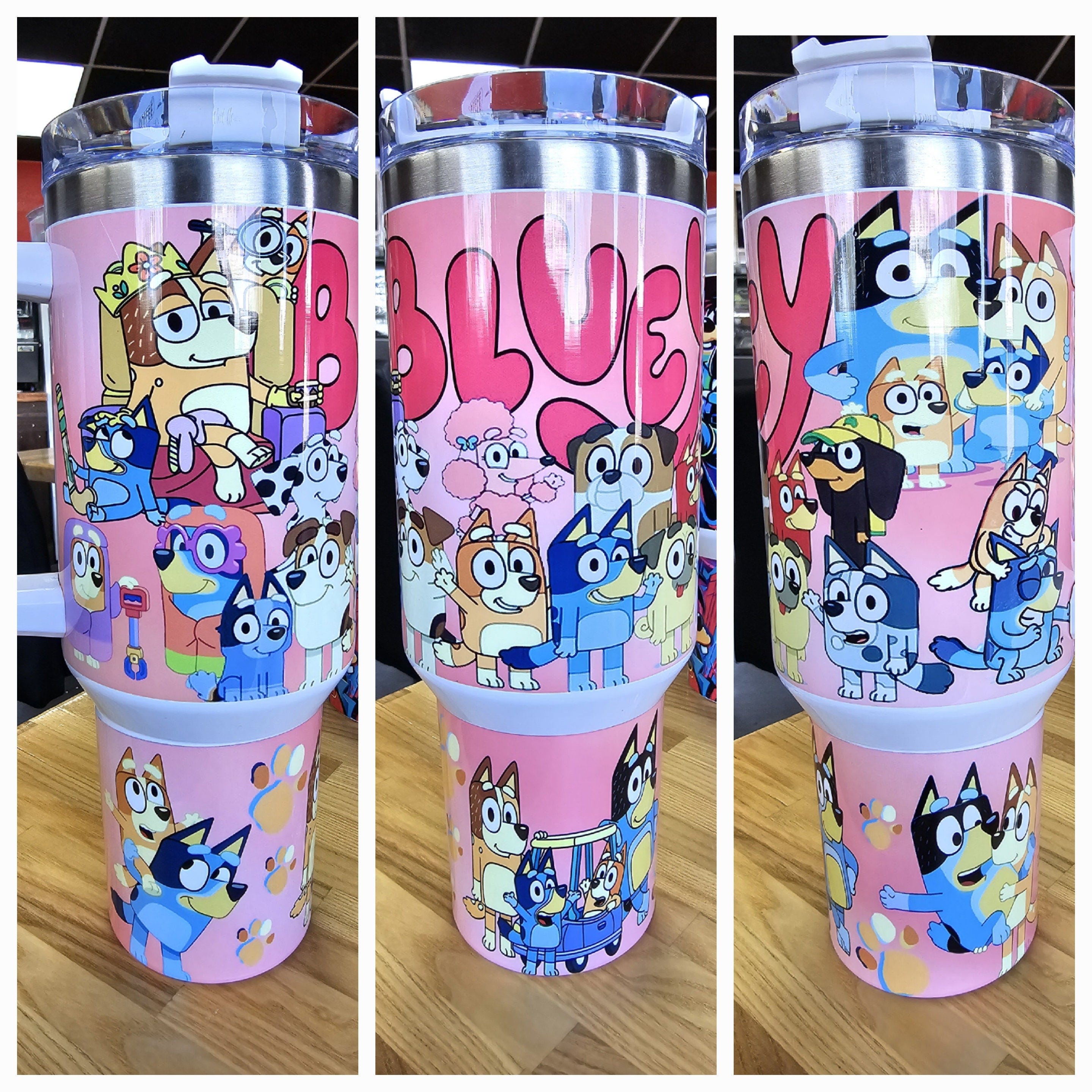 Bluey Inspired 40oz Tumbler - Pink - Kids Cartoon Blue Dog Cup Mug W/Lid, Straw Free Shipping