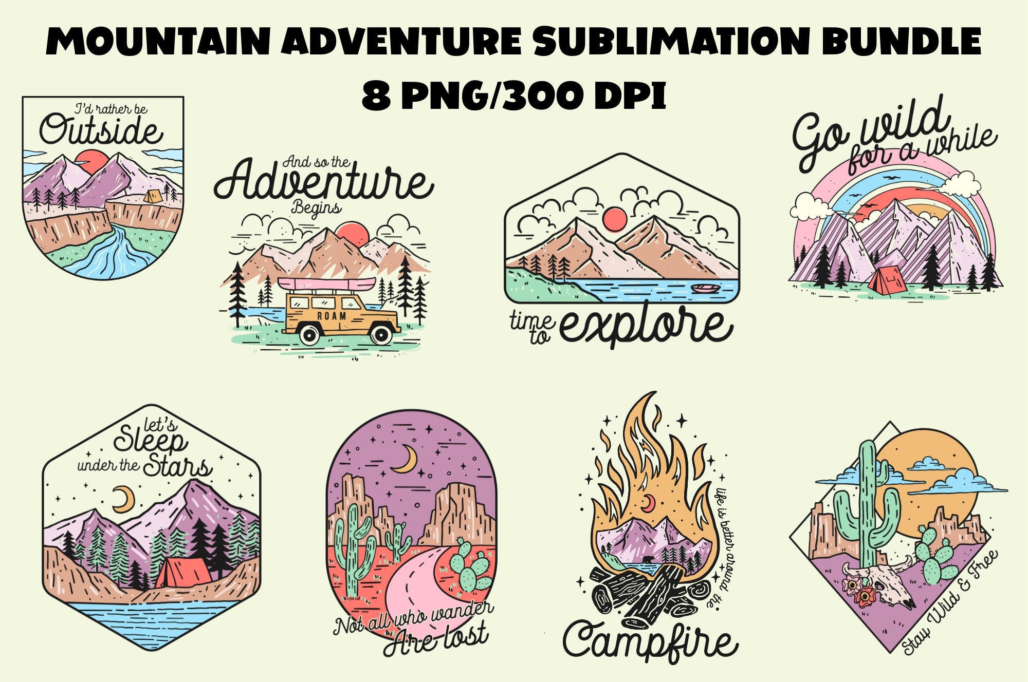 Mountain Adventure Sublimation Bundle, Mountain PNG, Camping PNG, Shirt Design Sublimation Downloads, Digital Download