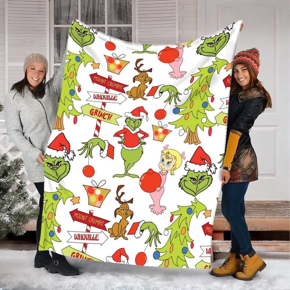 Grinch Premium Fleece Blanket - Christmas Decor - PERSONALIZE