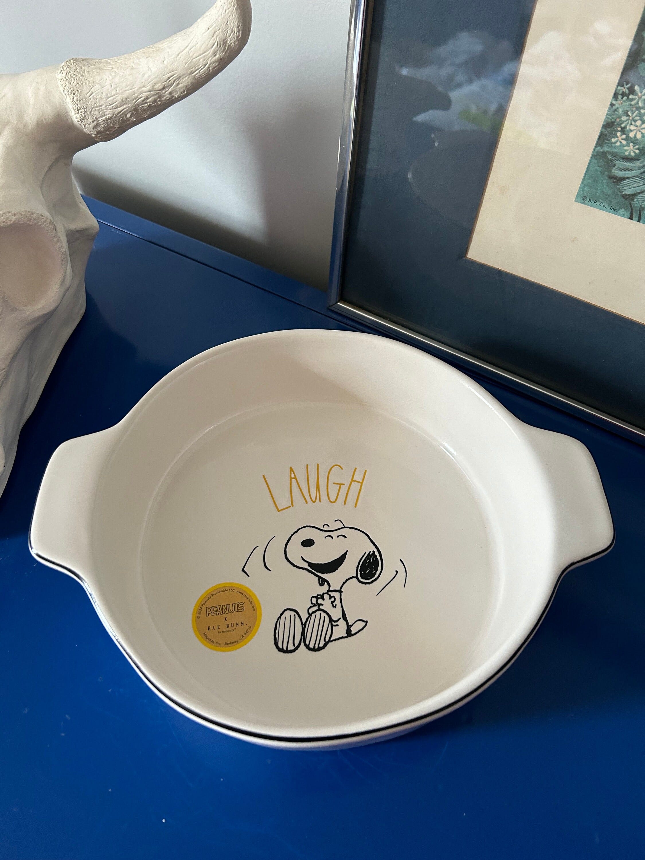 Rae Dunn Peanuts Snoopy Laughing Laugh Round Baking Dish