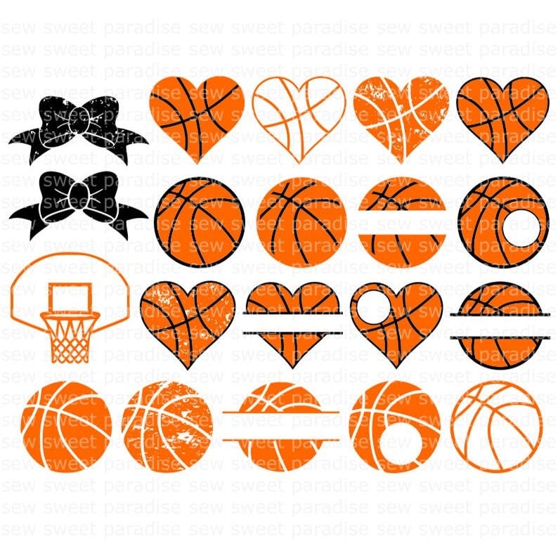 Basketball SVG Bundle, Basketball Heart SVG, Monogram SVG, Digital Download, Cut File, Sublimation, Clipart (20 svg/png/dxf file formats)