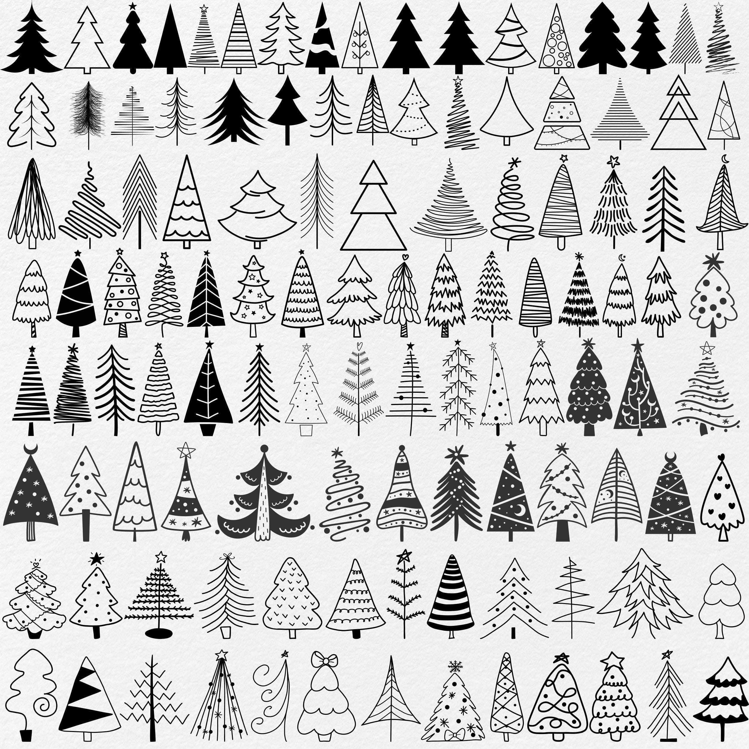 100+ Christmas Tree Svg Png Bundle, Christmas Tree Outline, Christmas Tree Svg Hand Drawn, Christmas Ornaments Svg, Christmas Tree Clipart