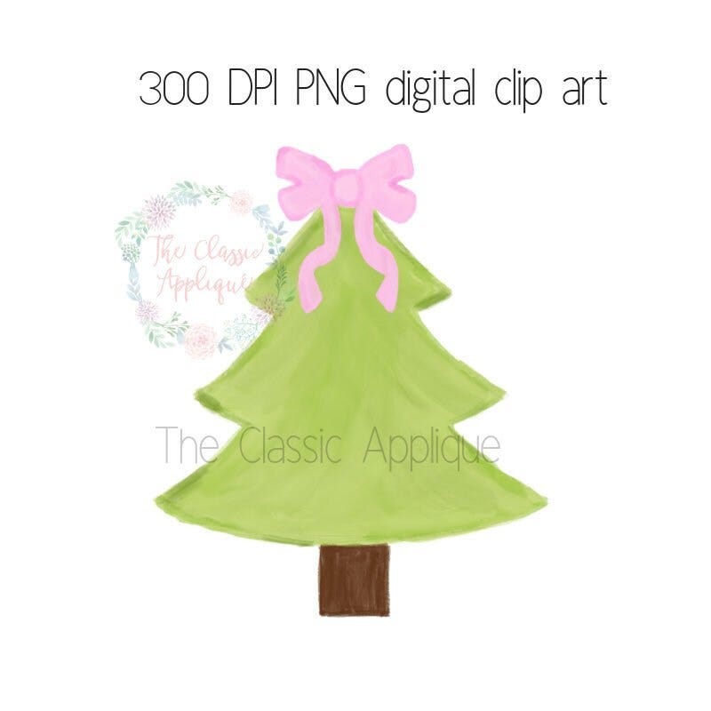 Christmas tree with bow watercolor PNG digital clip art file for sublimation, heat transfer, paper goods, stationery, and more