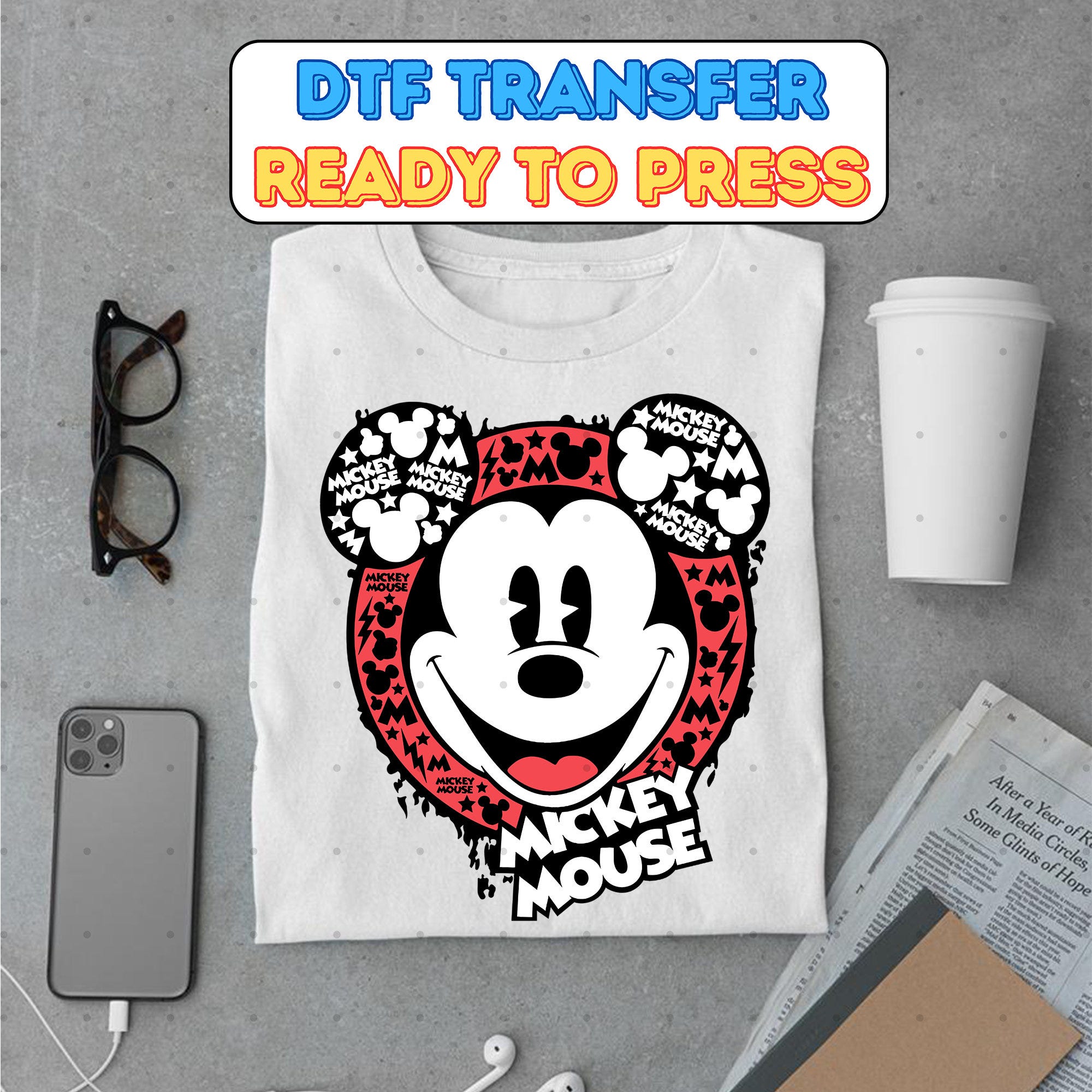 Disney Mickey Mouse Ear DTF Transfer, Mickey Ear DTF Transfer Ready To Press, Disney Mickey Mouse Sublimation Design, Disney DTF Transfer