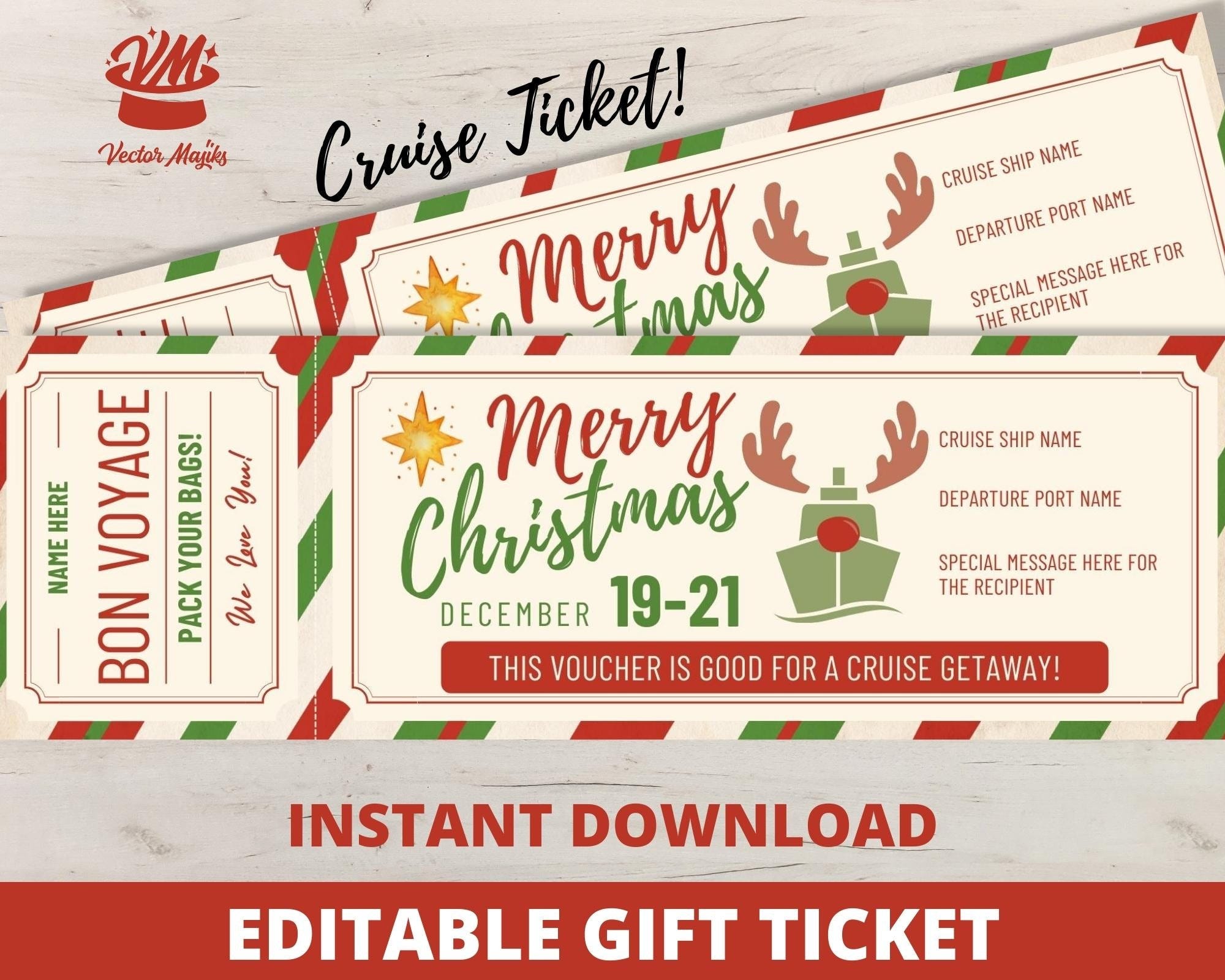 Christmas Cruise Trip Surprise Ticket - Cruise Gift Voucher - Cruise Certificate Template