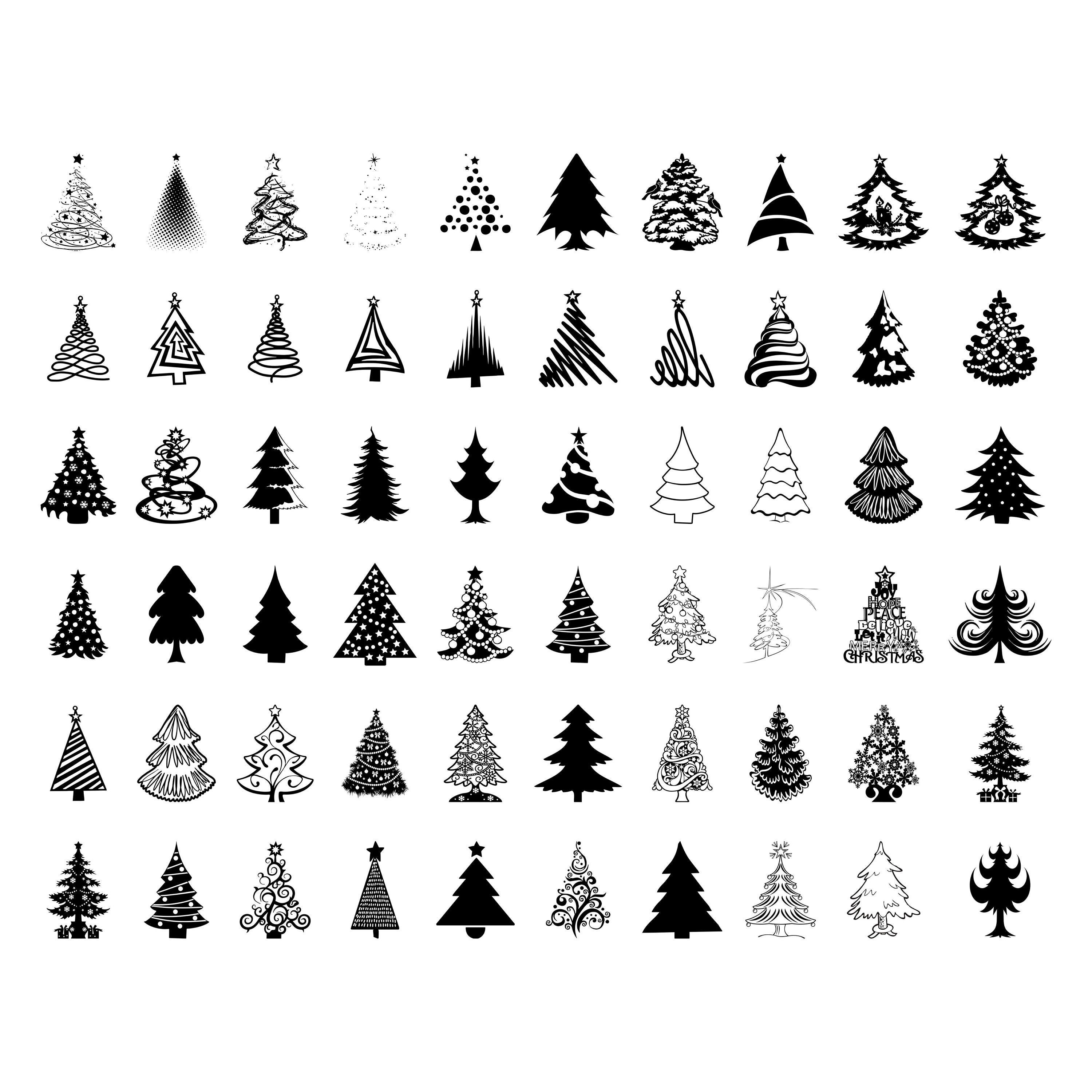 Christmas Tree SVG Bundle, 60 Christmas Tree Designs, Printable Christmas PNG Trees, SVG Cut File, Christmas Décor Gifts
