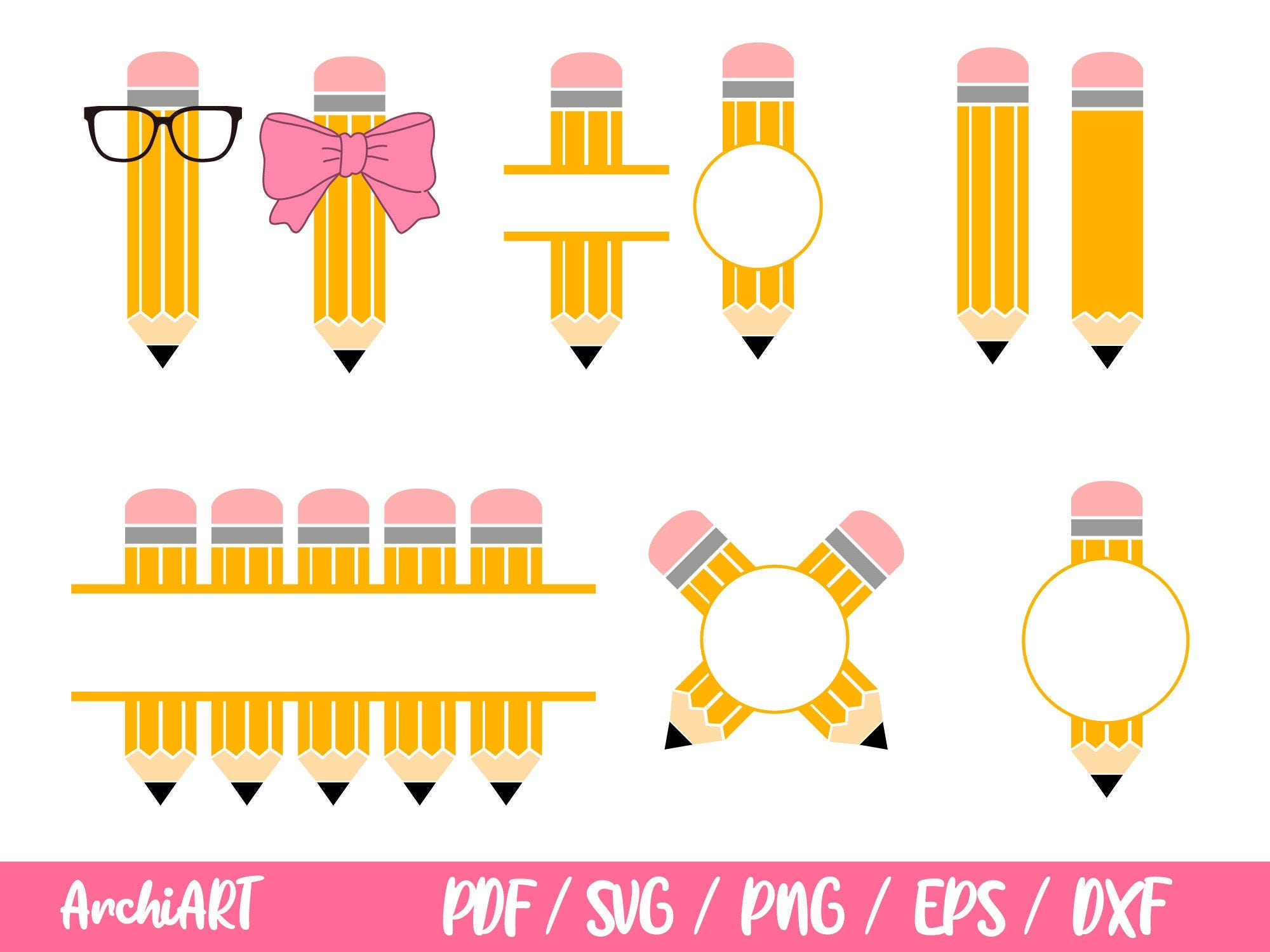 Pencil Name SVG, School, Teacher, Monogram, Pencil Bundle, PNG, DXF, Pencil Name, Cut File, Cricut, Silhouette, Name Frame, Back to School