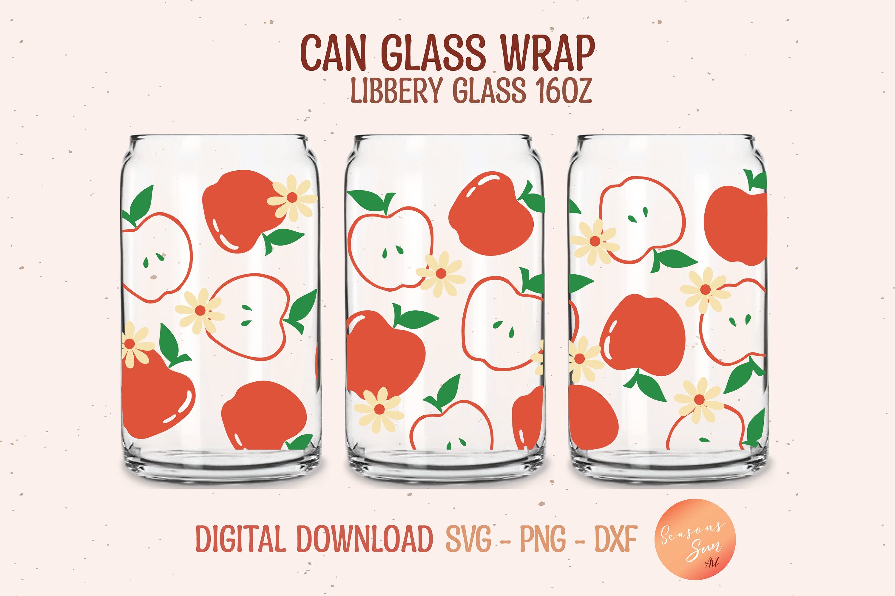 Libbey glass svg 16oz Apple Flower svg file for Cricut Apples Beer can glass svg Fruit Libbey glass wrap Flower glass can svg digital files