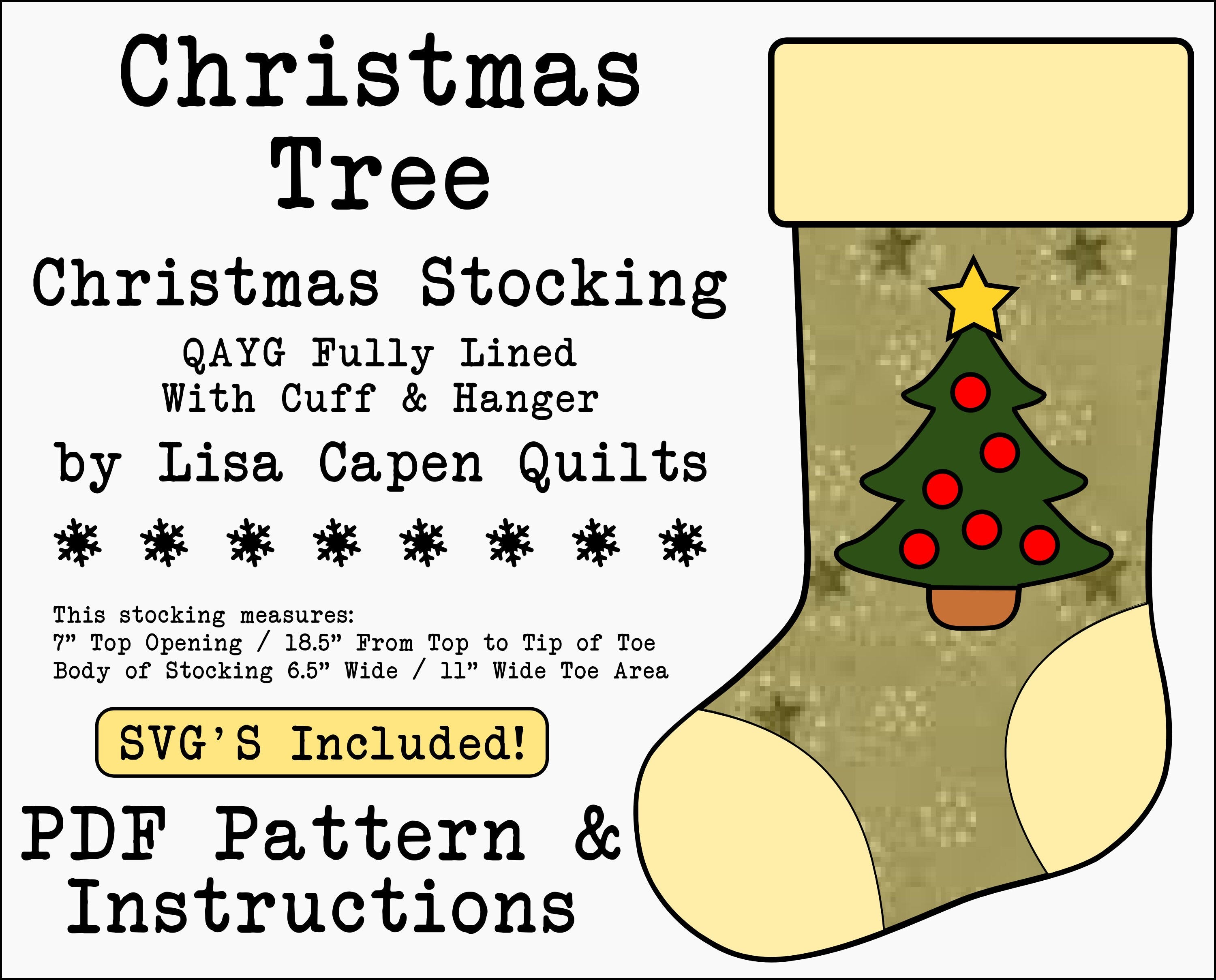 Christmas Tree Quilted Christmas Stocking Pattern - SVGs Included - Applique Templates Included - QAYG - Instant PDF - 7" x 18.5" by LCQ
