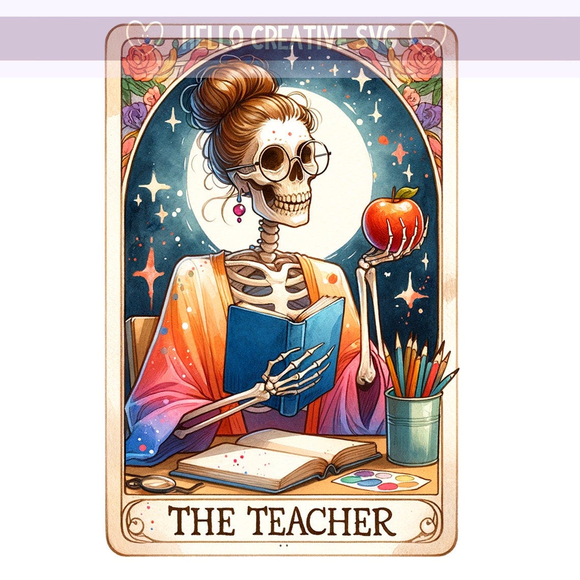 The Teacher Tarot Card PNG, Witchy Skeleton  Teaching Skull Tarot, Teacher Png, Tarot Card PNG, Sublimation Design, PNG Digital Download