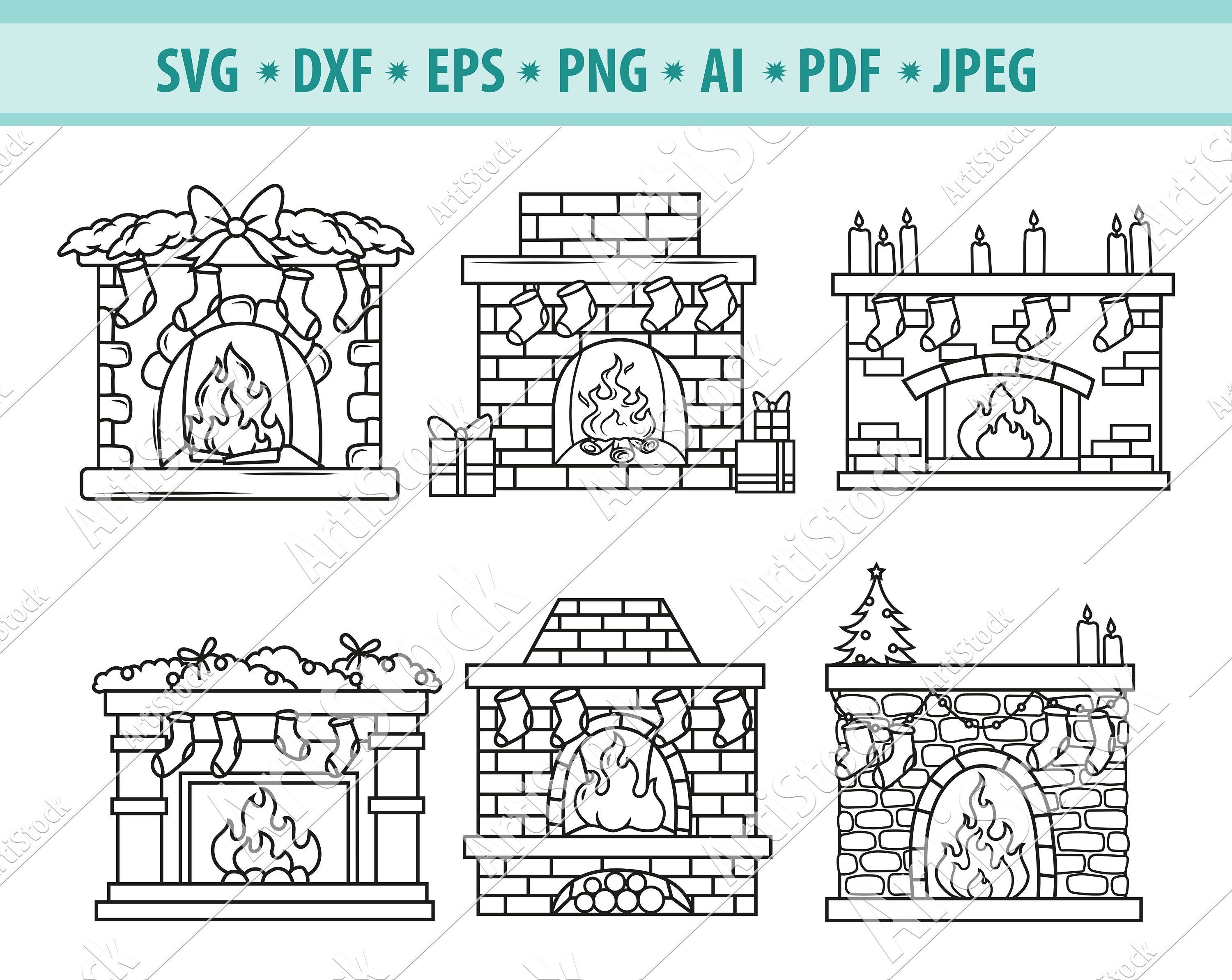Christmas fireplace Svg, Fireplace Svg, Fireplace clipart, Holiday fireplace with stockings Svg, Candle Svg, File for cricut, Eps, Dxf, Png