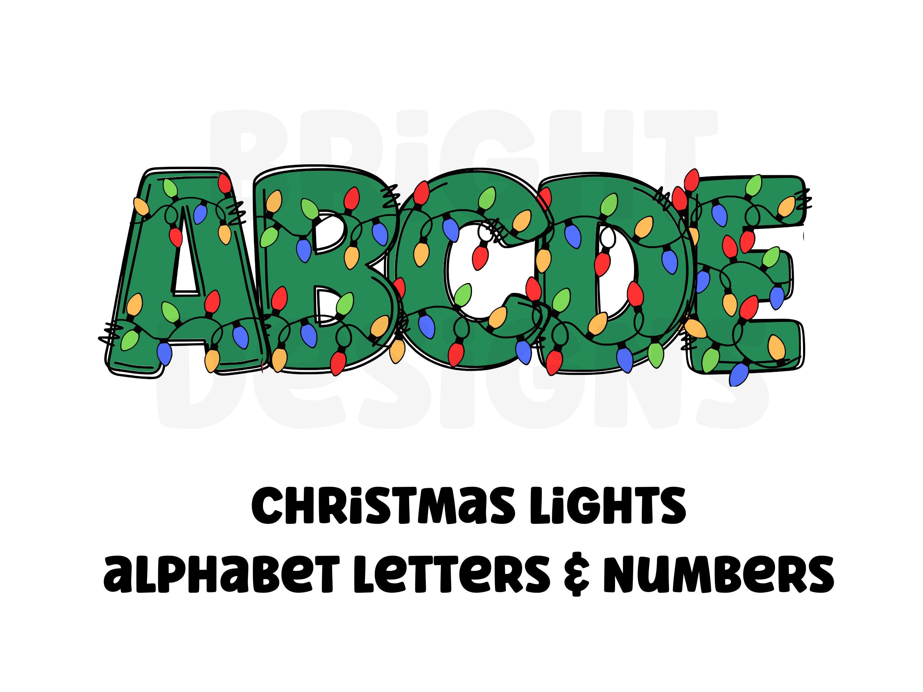 Christmas lights clipart letters 300dpi transparent png. 1 set of alphabet letters A-Z. Uppercase letters and numbers
