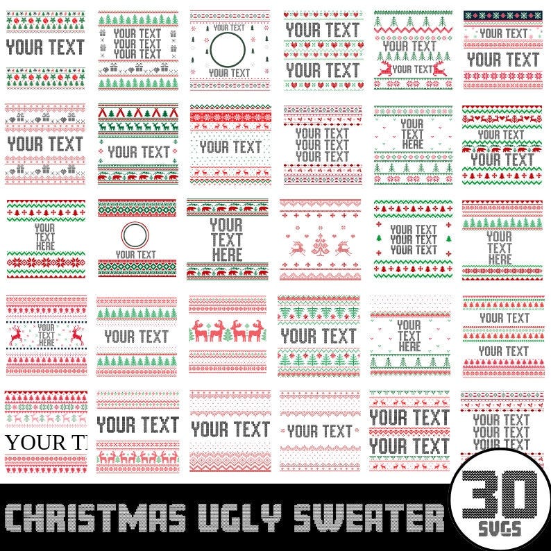 30 Ugly Sweater SVG Bundle, Christmas Ugly Sweater Templates, Ugly Sweater Svg, Christmas svg, Ugly Sweater Font Svg for Cricut, Silhouette