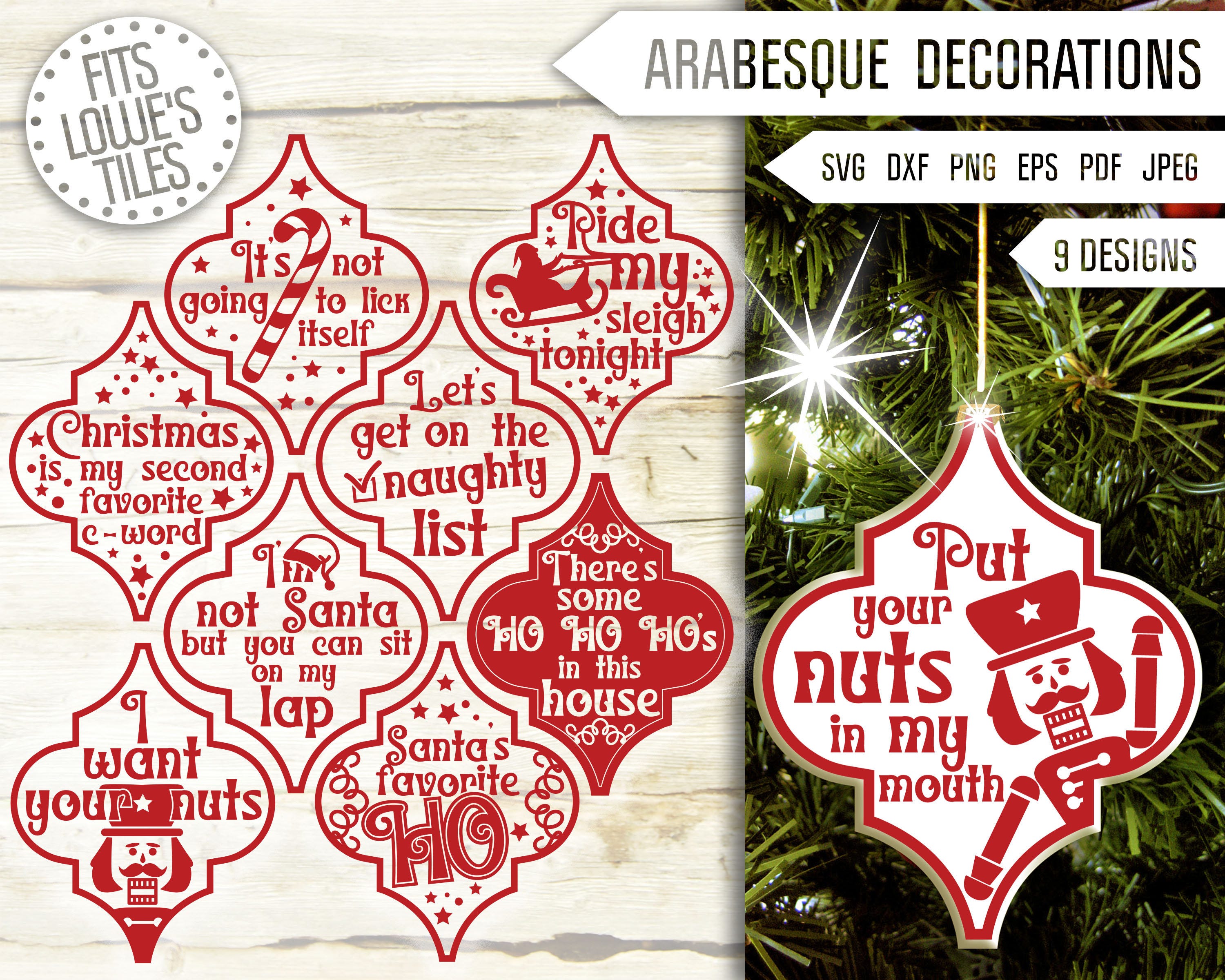 Naughty, Rude and Sexy Arabesque Tile Ornament Svg Bundle. Christmas Arabesque Decorations Svg. Lowe
