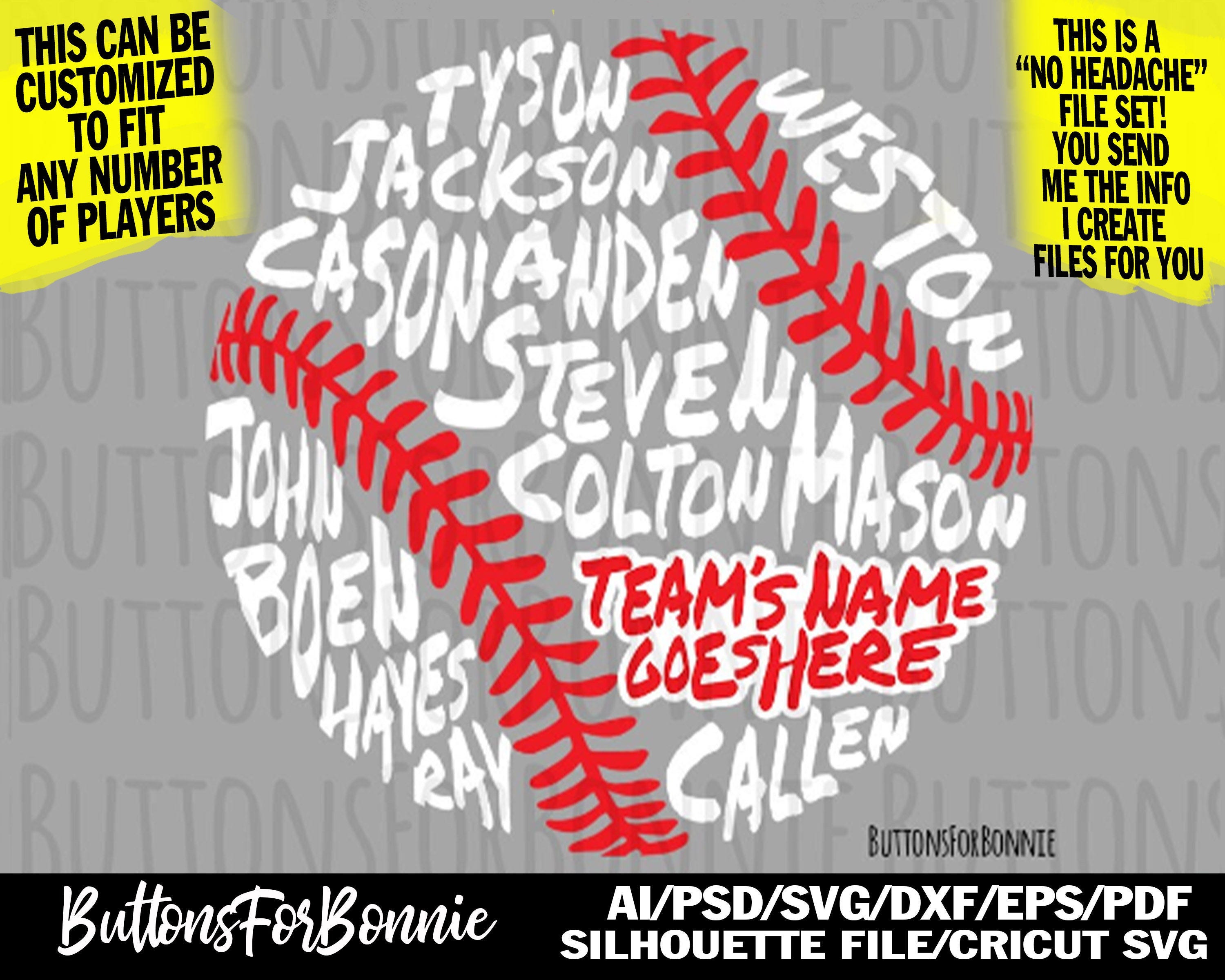 Softball svg, baseball svg, t-ball svg, world series svg, all star svg, champion svg, back of shirt svg, team members svg, cut file