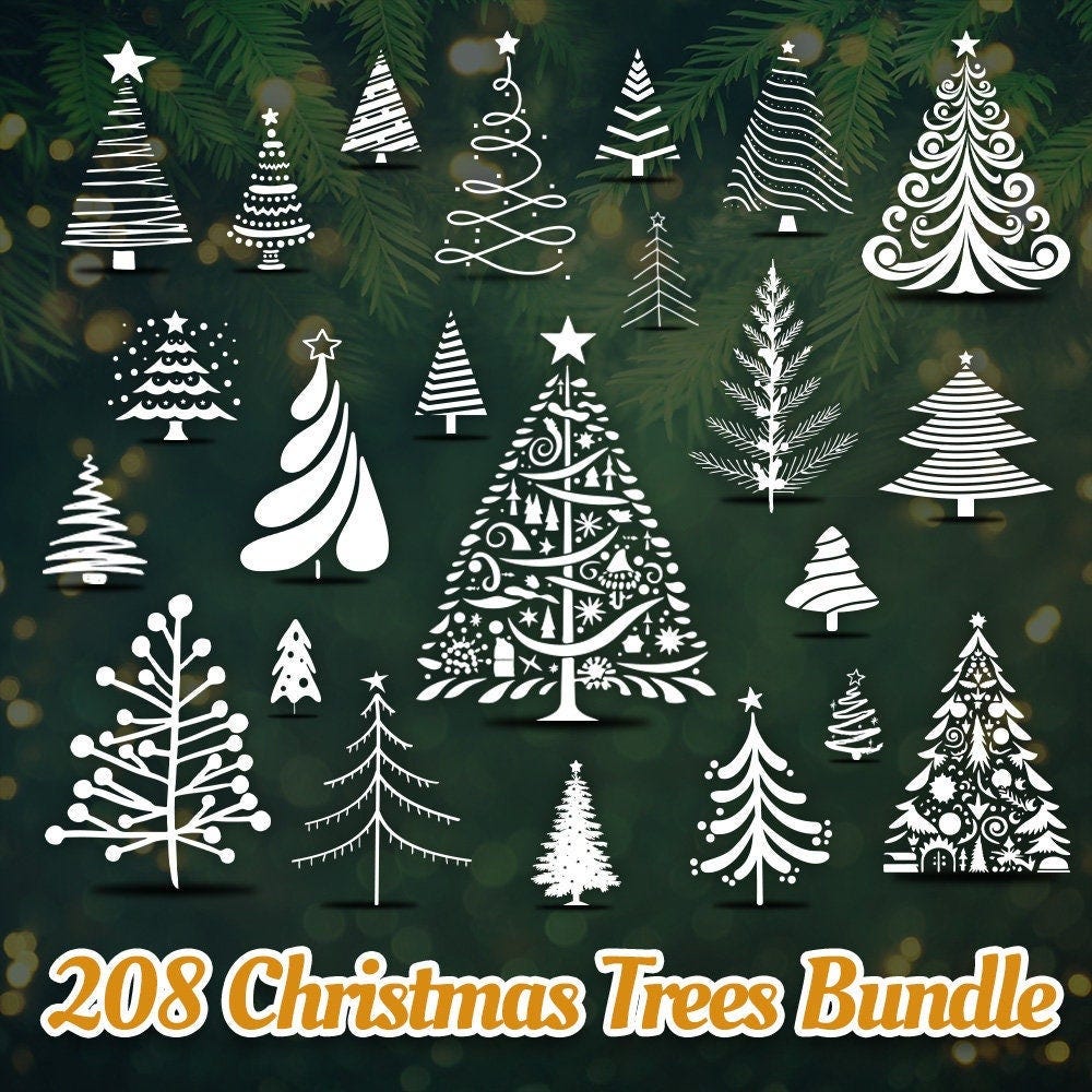 208 CHRISTMAS TREE SVG Bundle, Christmas Tree Outline, Christmas Ornaments Svg, Tree Christmas Svg, Pine Tree Clipart, Winter Tree Clipart