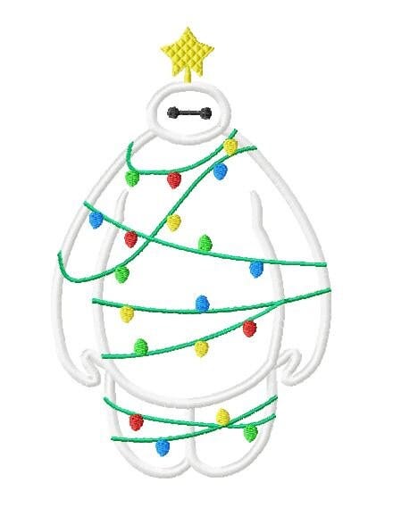 Character Inspired Christmas Baymax Hero with tangled light strand Applique Embroidery Design