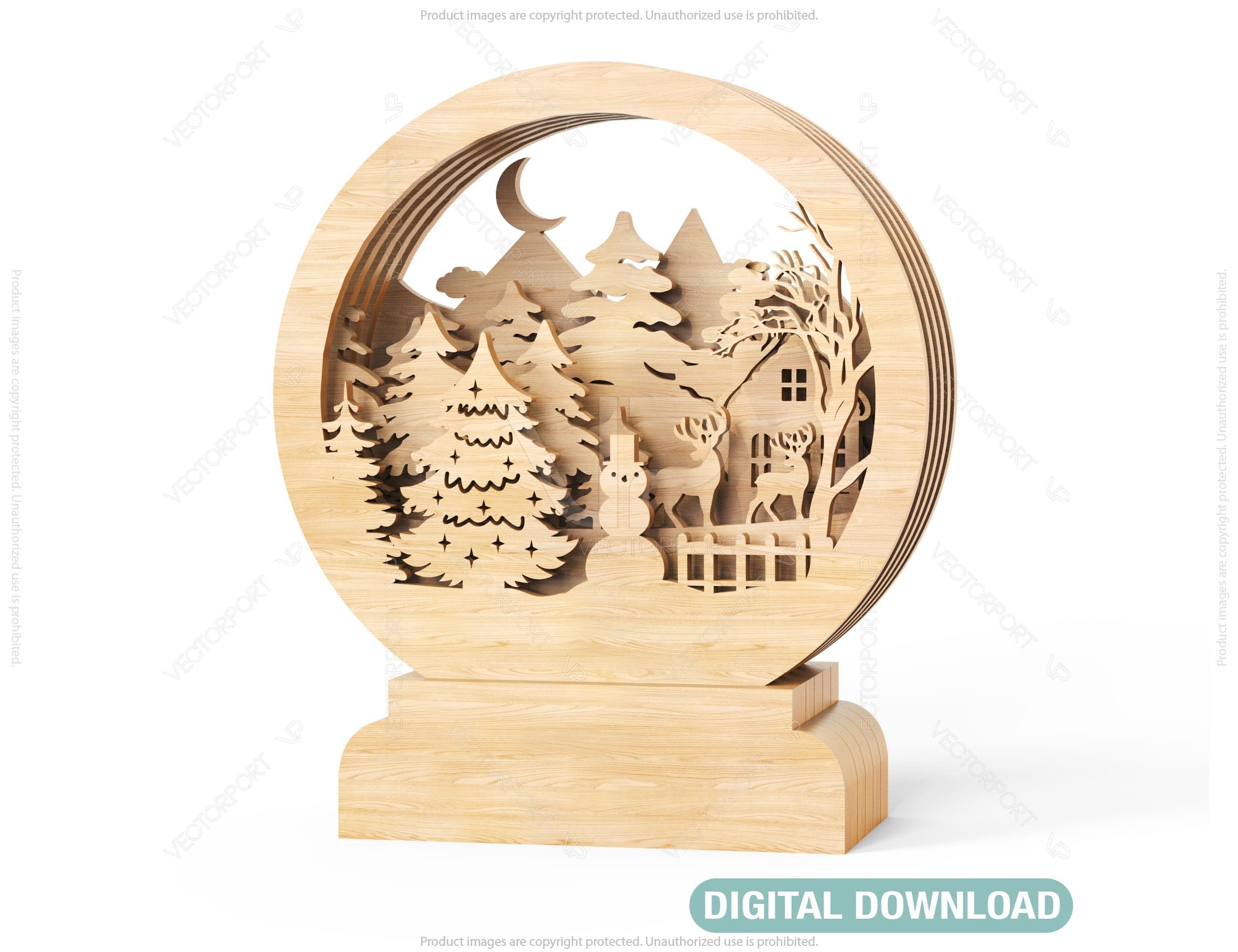 Wood Decorative New Year Wooden House Cnc Vector Plan Diy Digital Download | SVG, DXF, AI |#005|