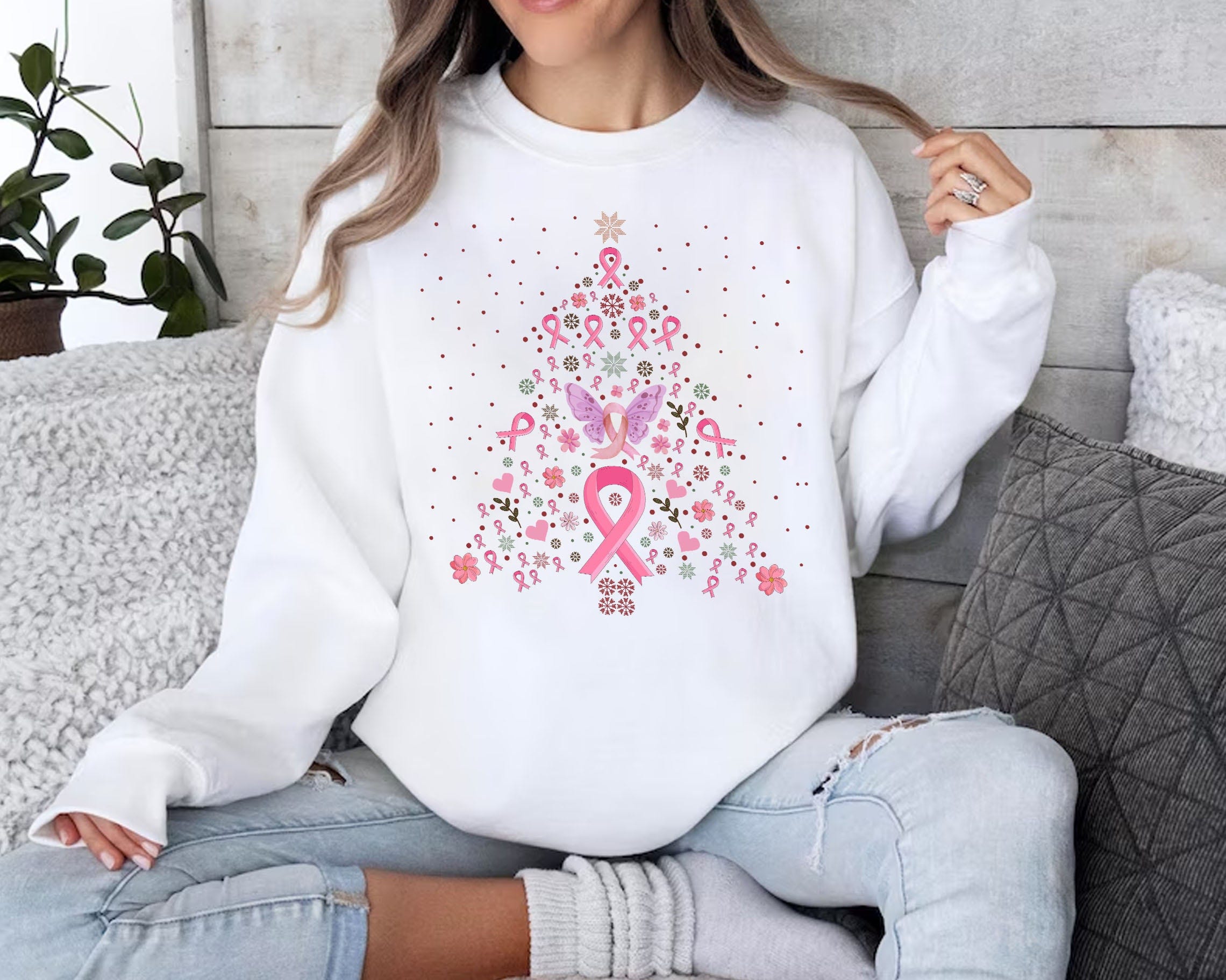 Breast Cancer Christmas Tree Png, Christmas Breast Cancer Svg, Breast Cancer Awareness Png, Holiday Hope Pink Ribbon Xmas Sublimation Design