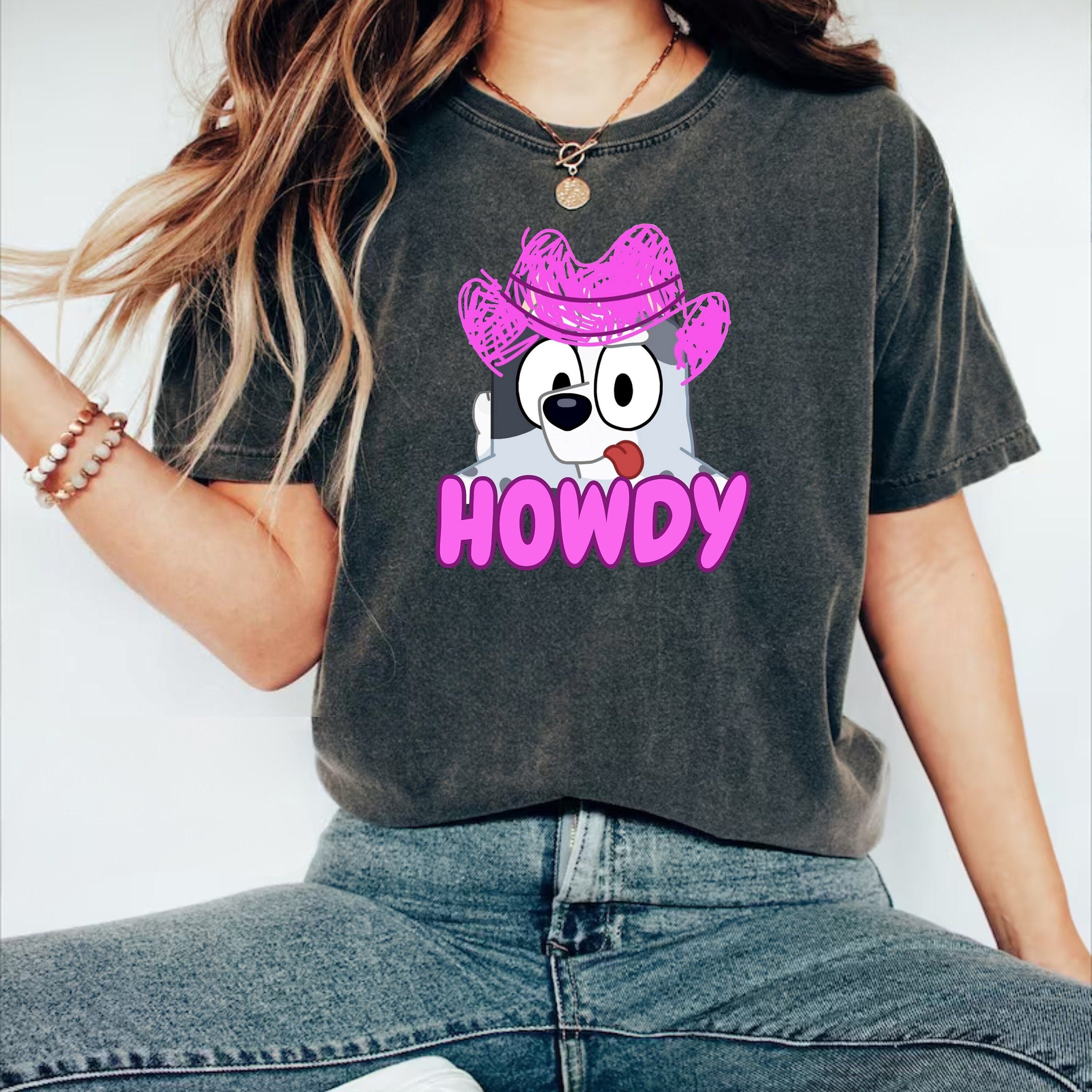 Howdy Muffin Heeler Cowboy Hat Tee Shirt | Bluey Show Faceytime Episode | Blue Dog Show | Bluey and Bingo