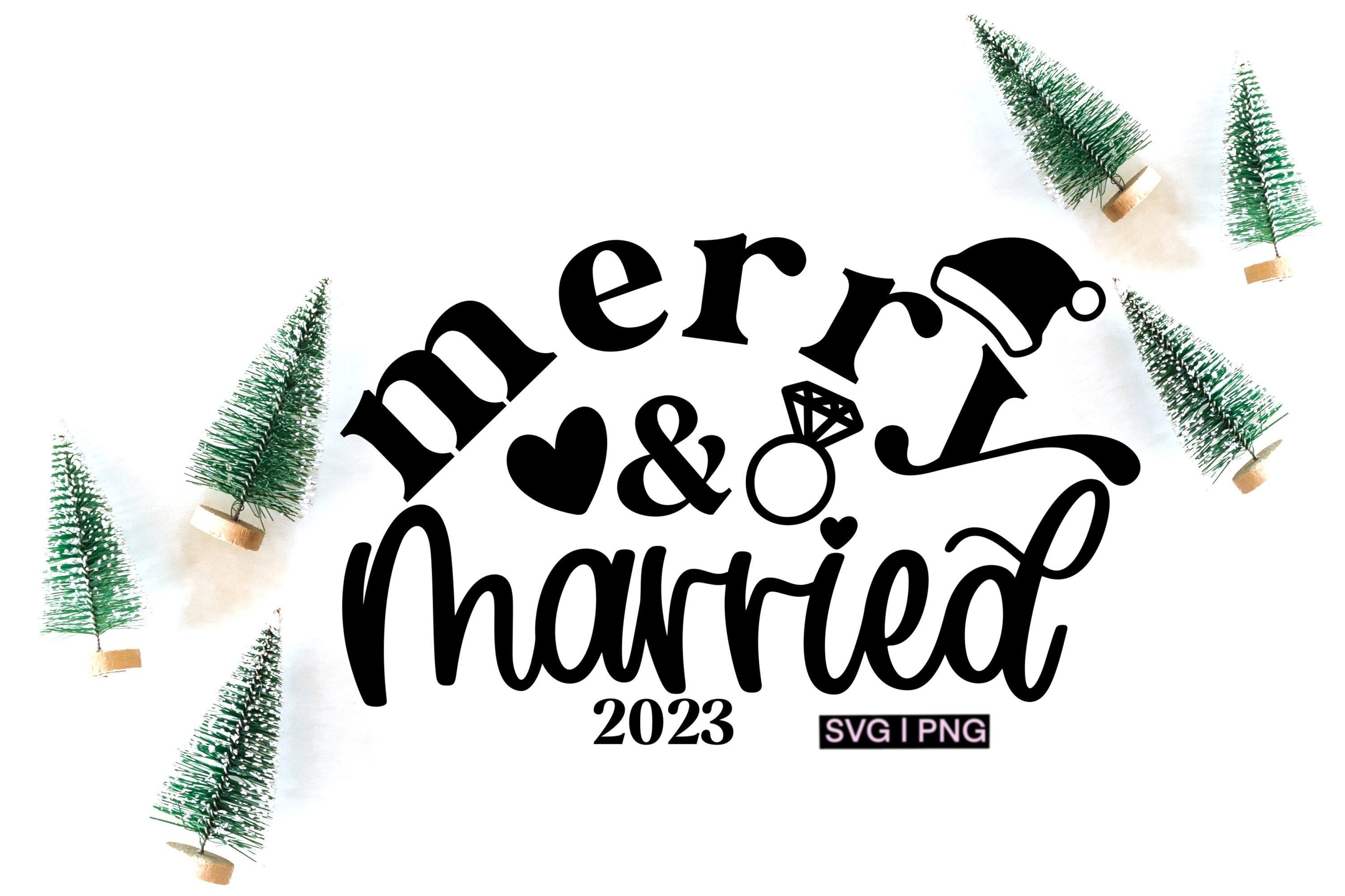 Merry and married svg, married christmas svg, first christmas as mr and mrs svg, wedding ornament svg, hand lettered svg, winter wedding svg