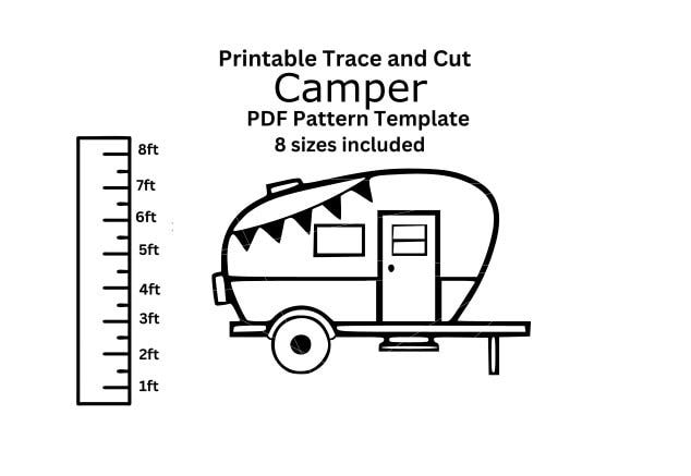 1ft to 8ft rv,  camper pattern Stencil Template ,trailer, camping sign,  Décor Digital Download, Printable cutout PDF, yard art decor