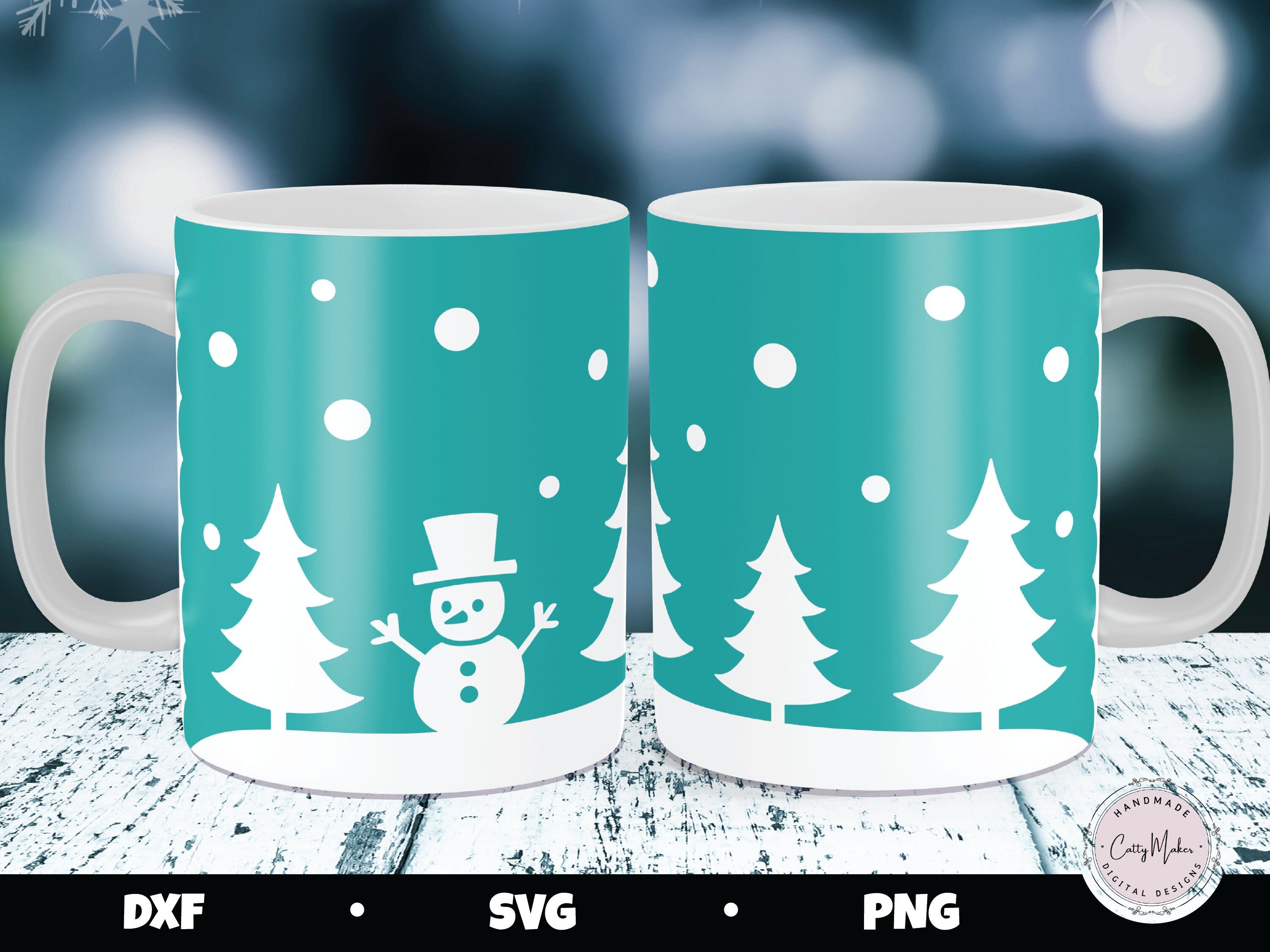 Snowman Mug Press, Christmas Mug, Cricut Mug Press SVG, Holiday Mug, Forest Scene, Christmas Mug svg, Mug Press Template, Mug Sublimation