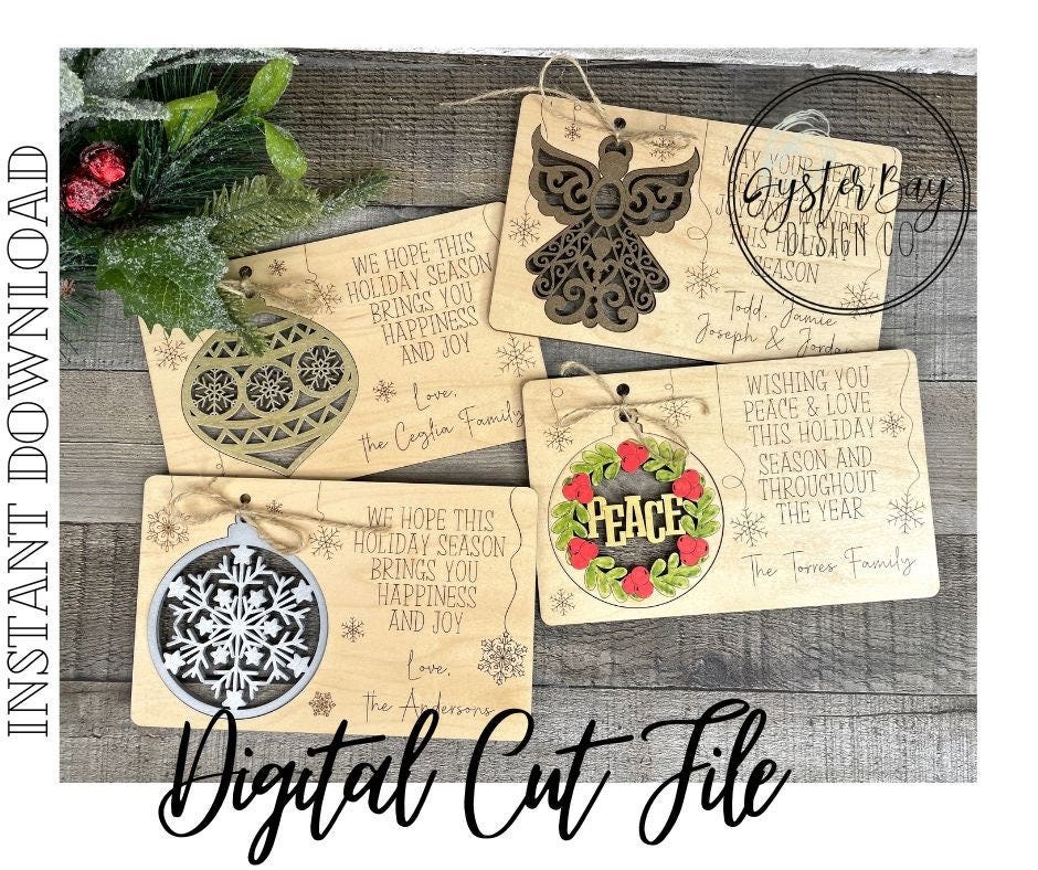 Christmas Card Ornament BUNDLE, Laser Cut Holiday Card, Christmas Card Ornaments, Unique Christmas Cards ***Digital File Only
