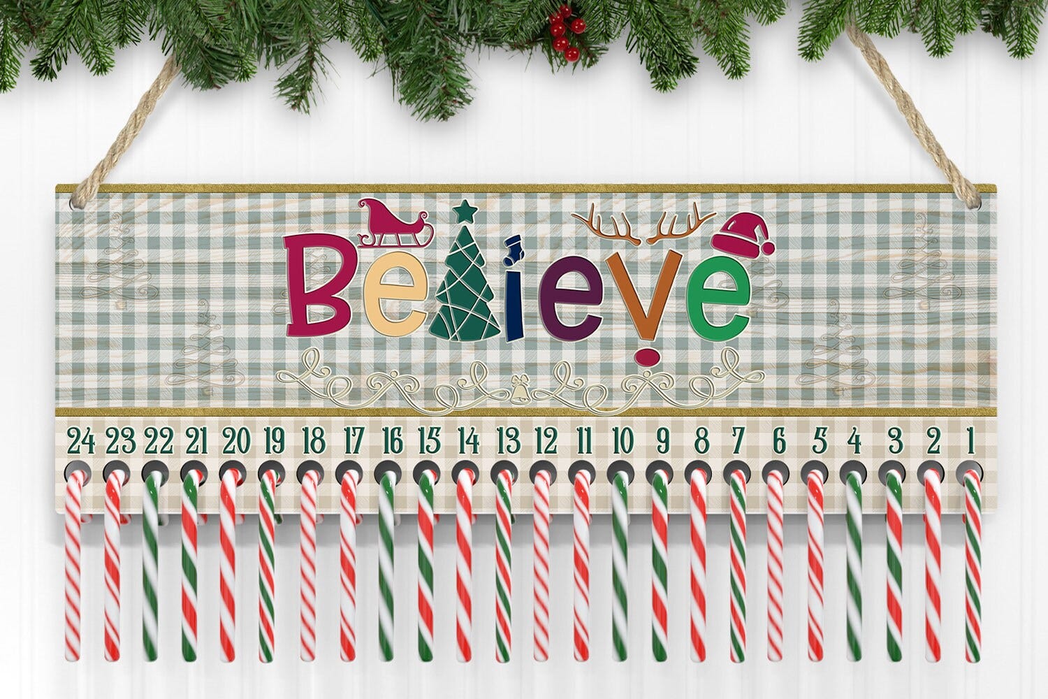 Candy Cane countdown board PNG, Believe Christmas Farmhouse sublimation png, countdown to Christmas candy cane advent, days until christmas