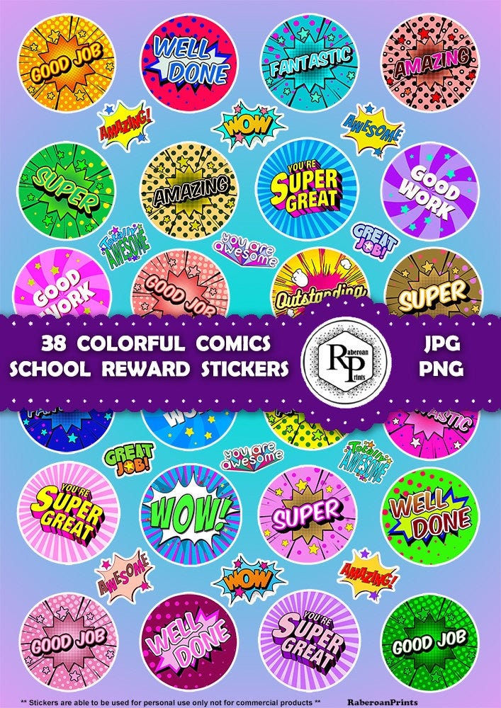 Best Selling*** Motivational School Reward ONE (1) Stickers Sheet /Doodle School Stickers PNG/JPG plus Free Baby Animals Coloring Book