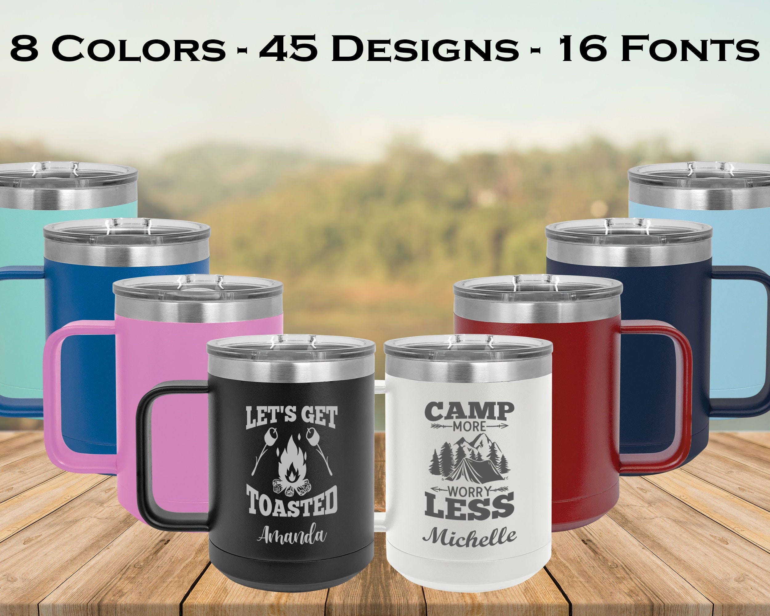 Camping Mugs, Outdoor Mugs with Handle, Custom Tumbler with Handle, Camping Bachelorette, Hiking Mugs, Campfire Mug, Coffee Mug
