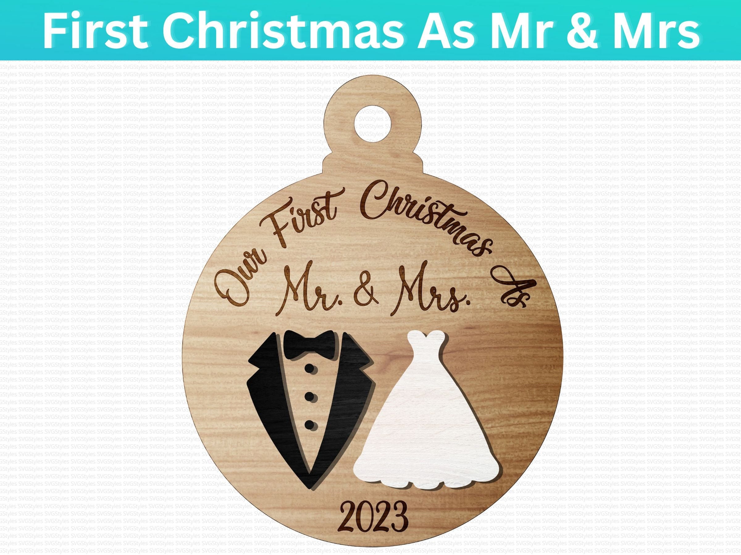 First Christmas 2023 Ornament SVG PNG, Engaged Wedding Marriage Married. Our New Home Together for Round Ornaments.