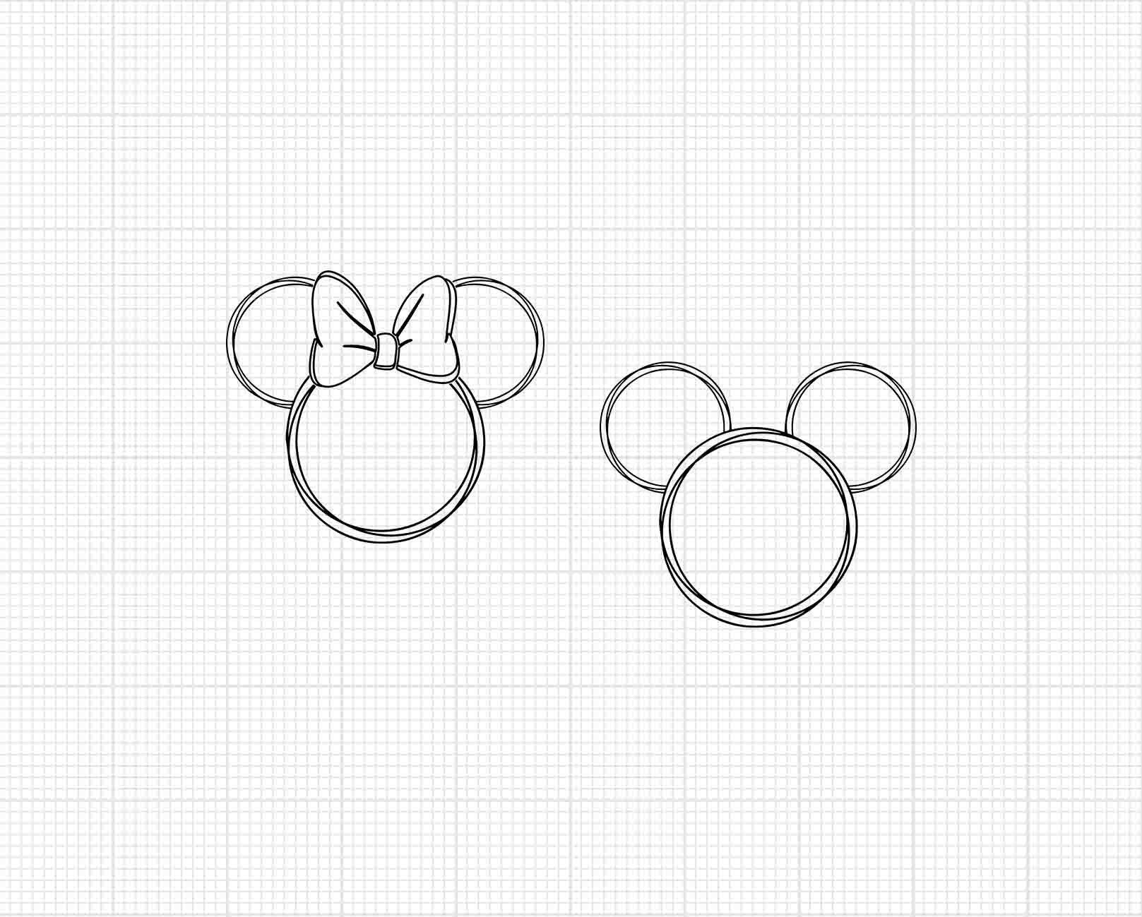 Mickey Minnie Mouse, Ears, Bow, Outline, Hand-drawn, Sketch, Matching, Couple, Svg and Png Formats, Cut, Cricut, Silhouette,Instant Download