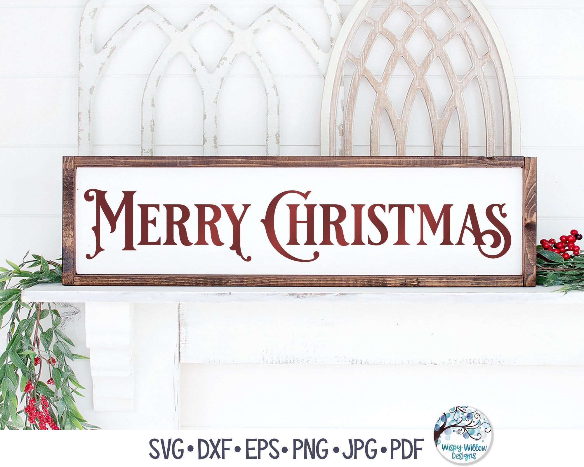 Merry Christmas SVG, Vintage Merry Christmas Sign Design SVG, Vintage Christmas Sign Png, Long Horizontal Sign, Vinyl Decal File for Cricut