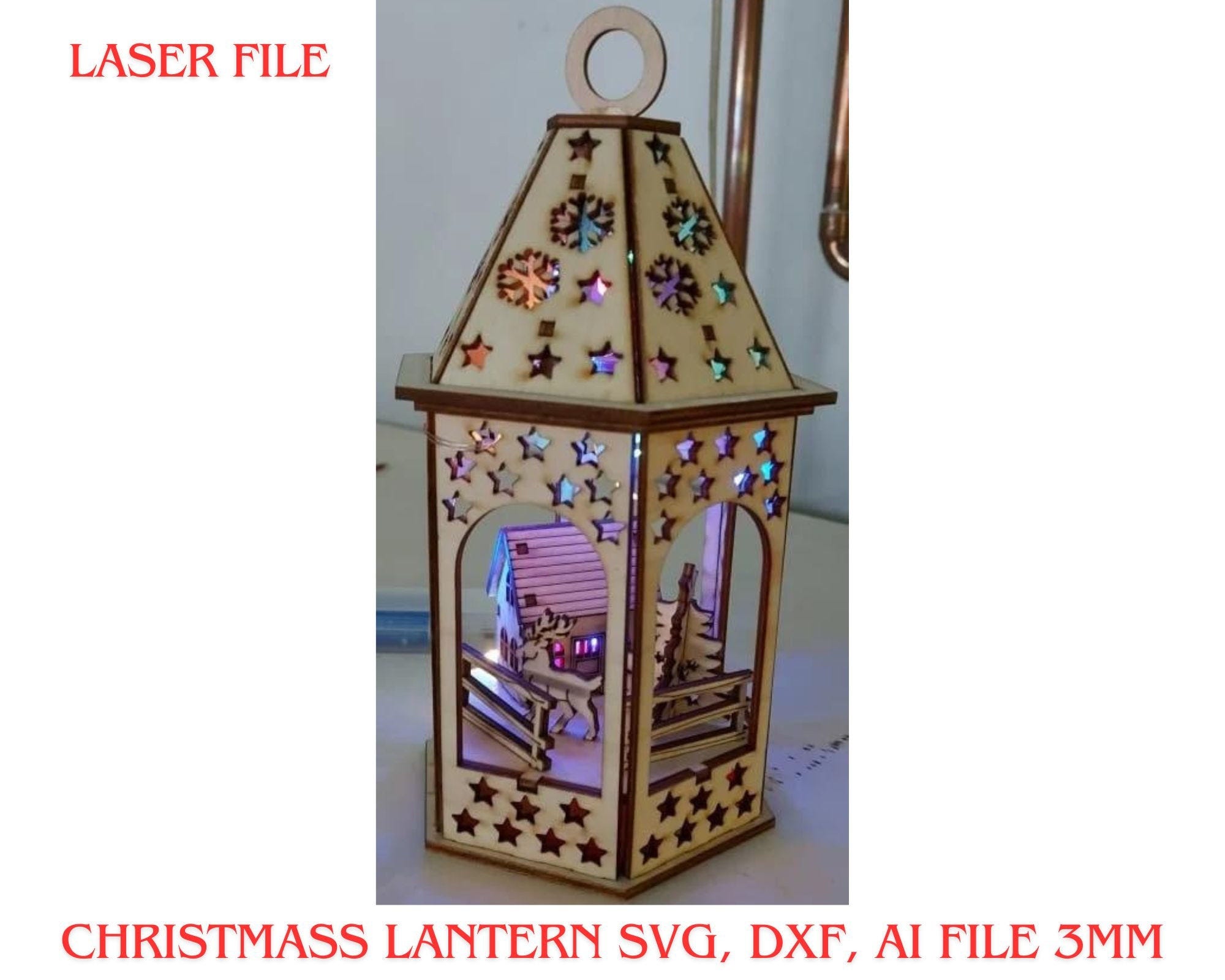 Christmass lantern svg, dxf, ai file 3mm