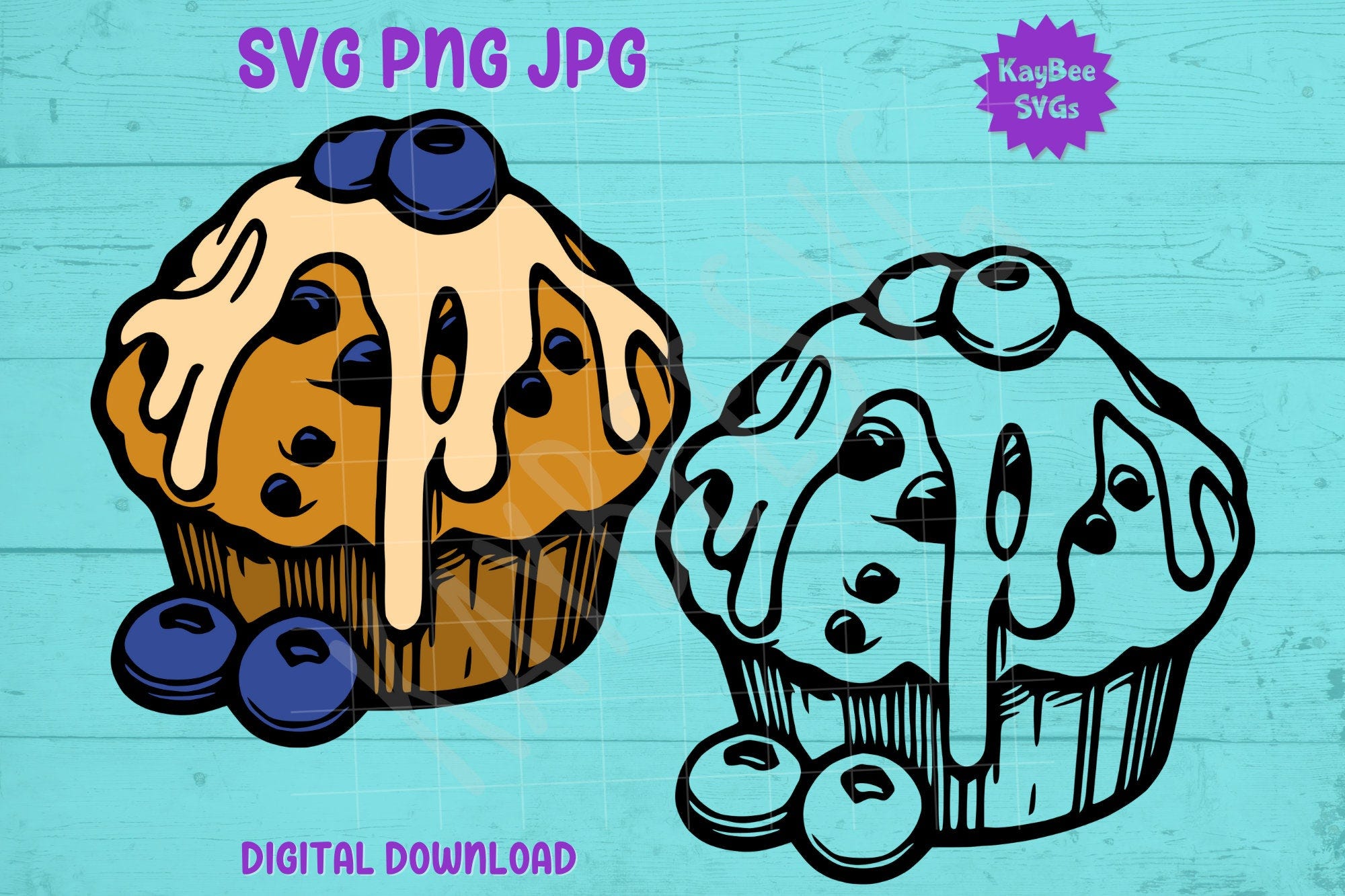 Blueberry Muffin SVG PNG JPG Clipart Digital Cut File Download for Cricut Silhouette Sublimation Printable Art - Commercial Use