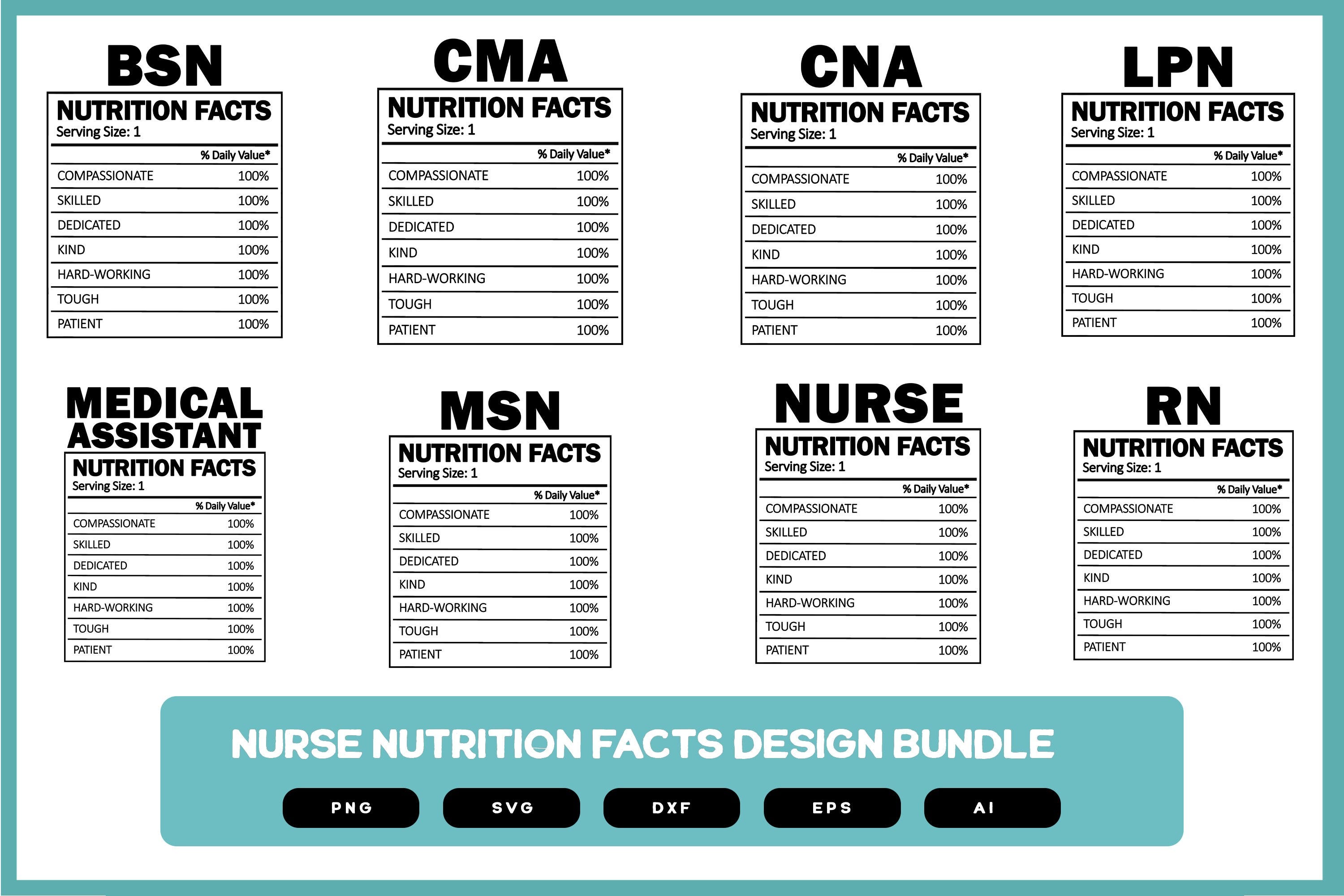 Nurse Nutrition Facts Design Bundle | Nurse Nutrition SVG | Nurse Shirt | Nurse Nutrition Design | Funny Nurse Shirt