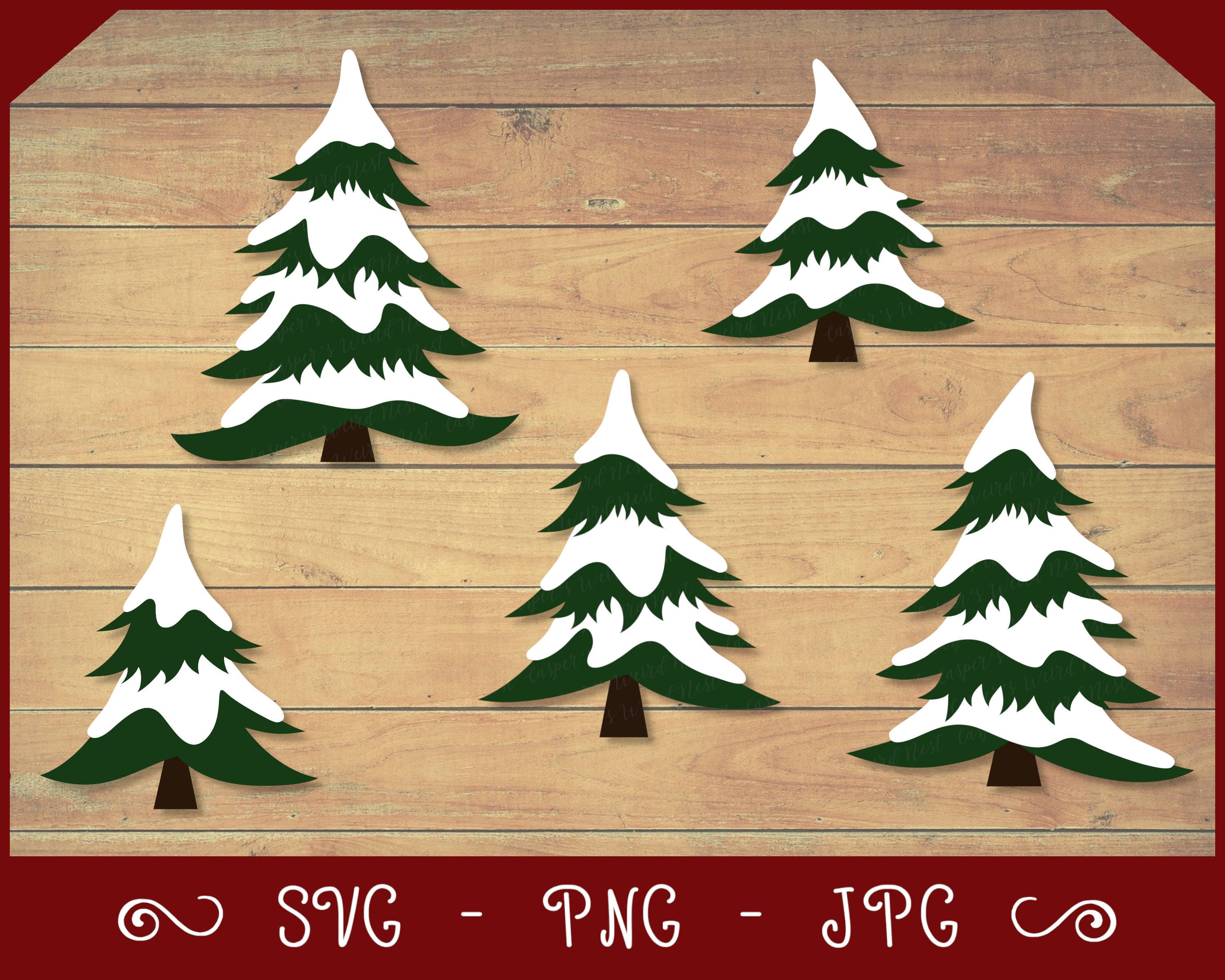 Snowy Christmas trees - SVG PNG JPG - transparent background - commercial use - instant download