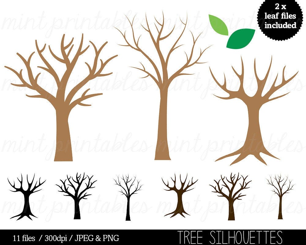 Tree Silhouette Clipart, Tree Clip Art, Trees Family Tree, Tree of Life - Commercial & Personal - BUY 2 GET 1 FREE!