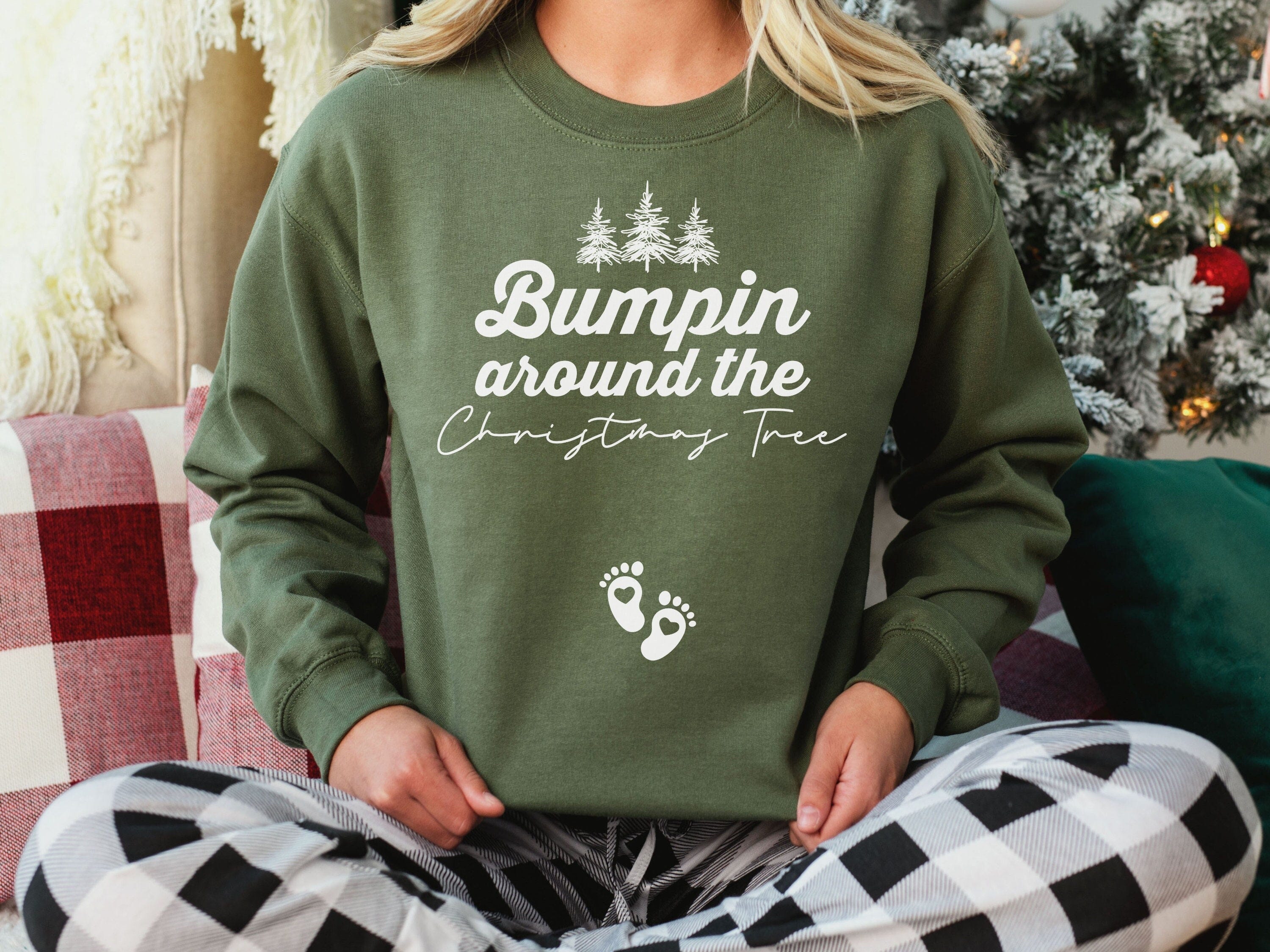 Bumpin Around the Christmas Tree Sweatshirt, Pregnancy Announcement Sweatshirt, Christmas Maternity Shirt, Holiday Gender Reveal, Baby Gift