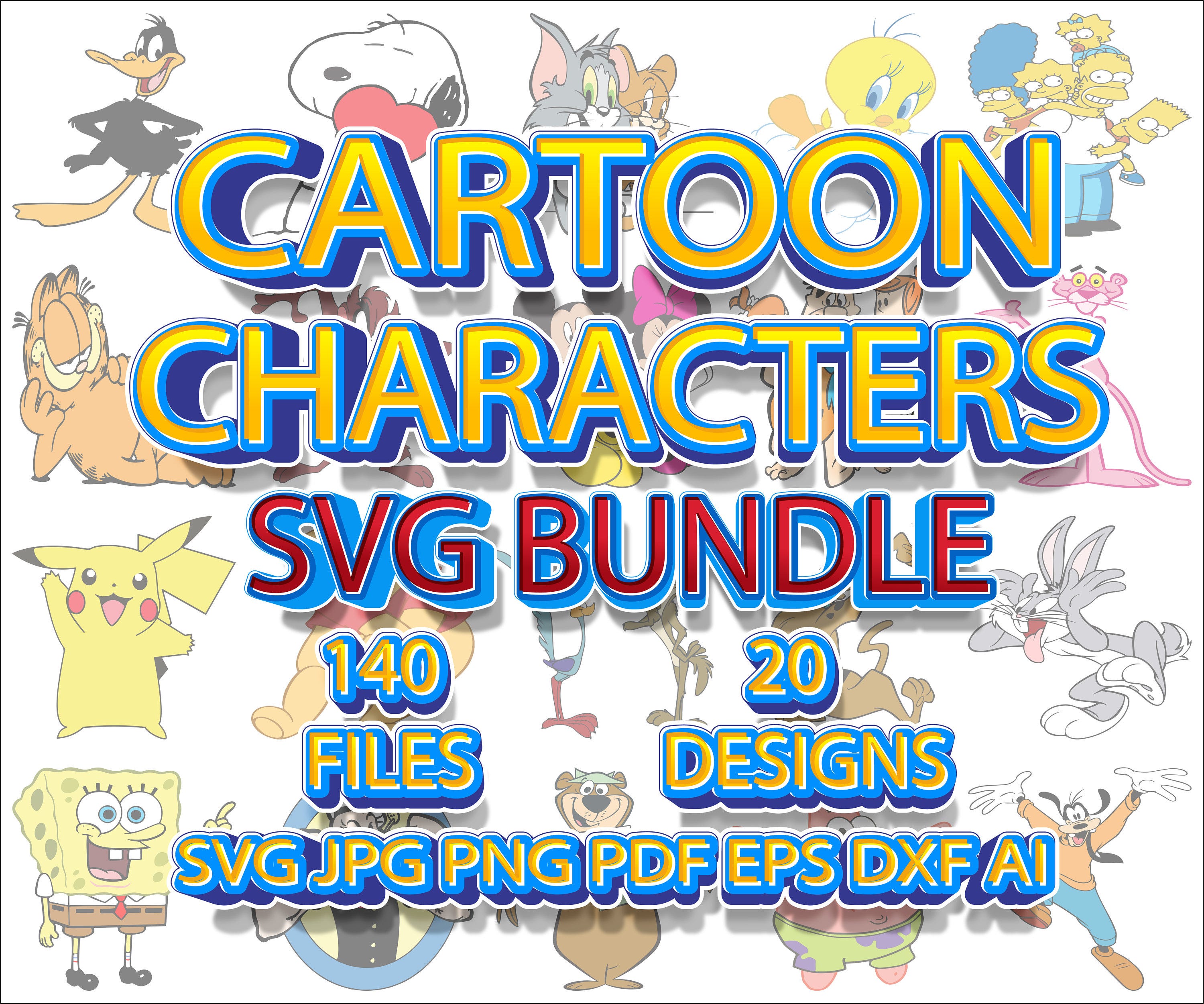 Cartoon Characters SVG Bundle, SVG files for cricut, Digital download, Cricut cutting files, Cartoon Characters PNG, Instant download