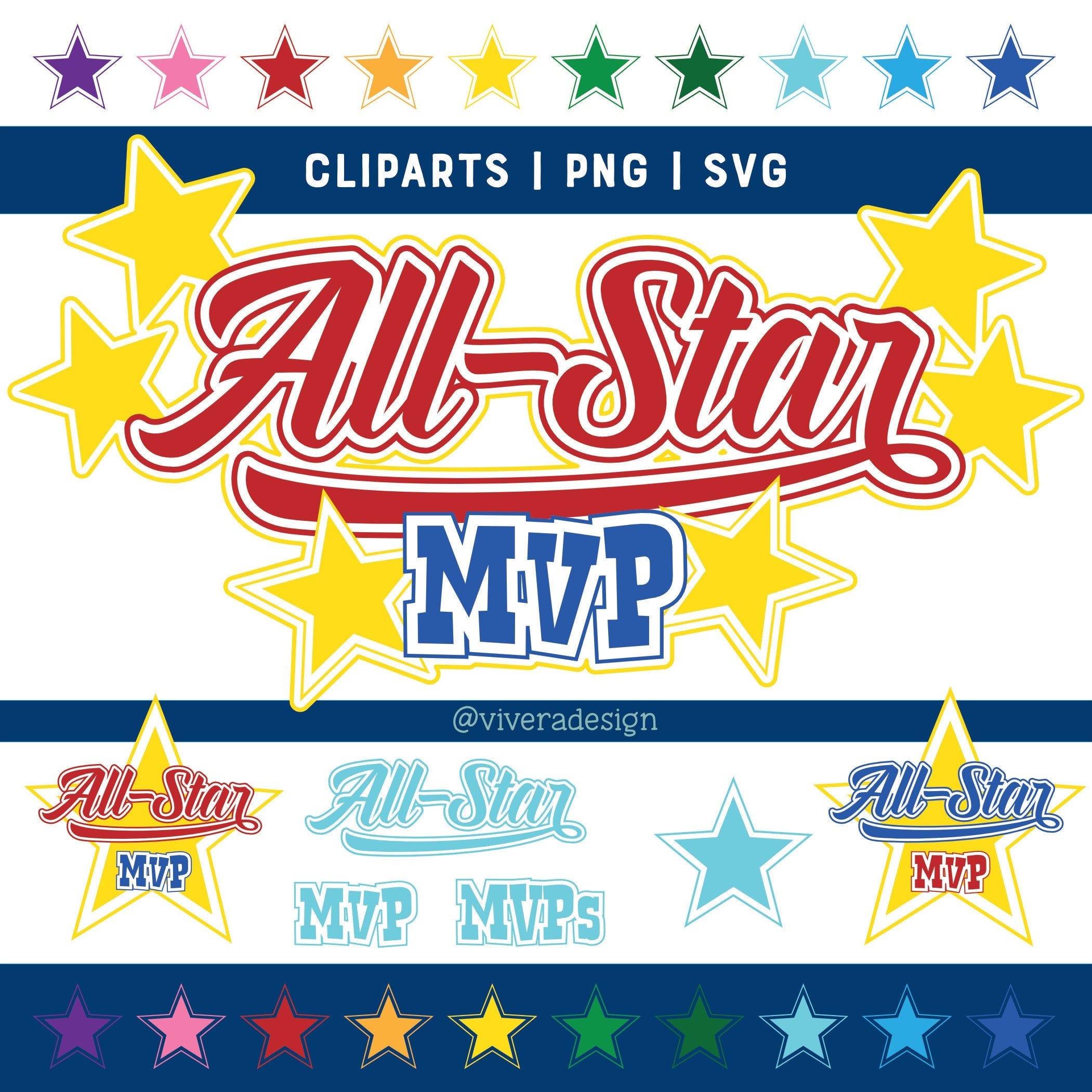 Digital Clip Art - All-Star, MVP, and Stars Cliparts - SVG | PNG | Sports Clipart |
