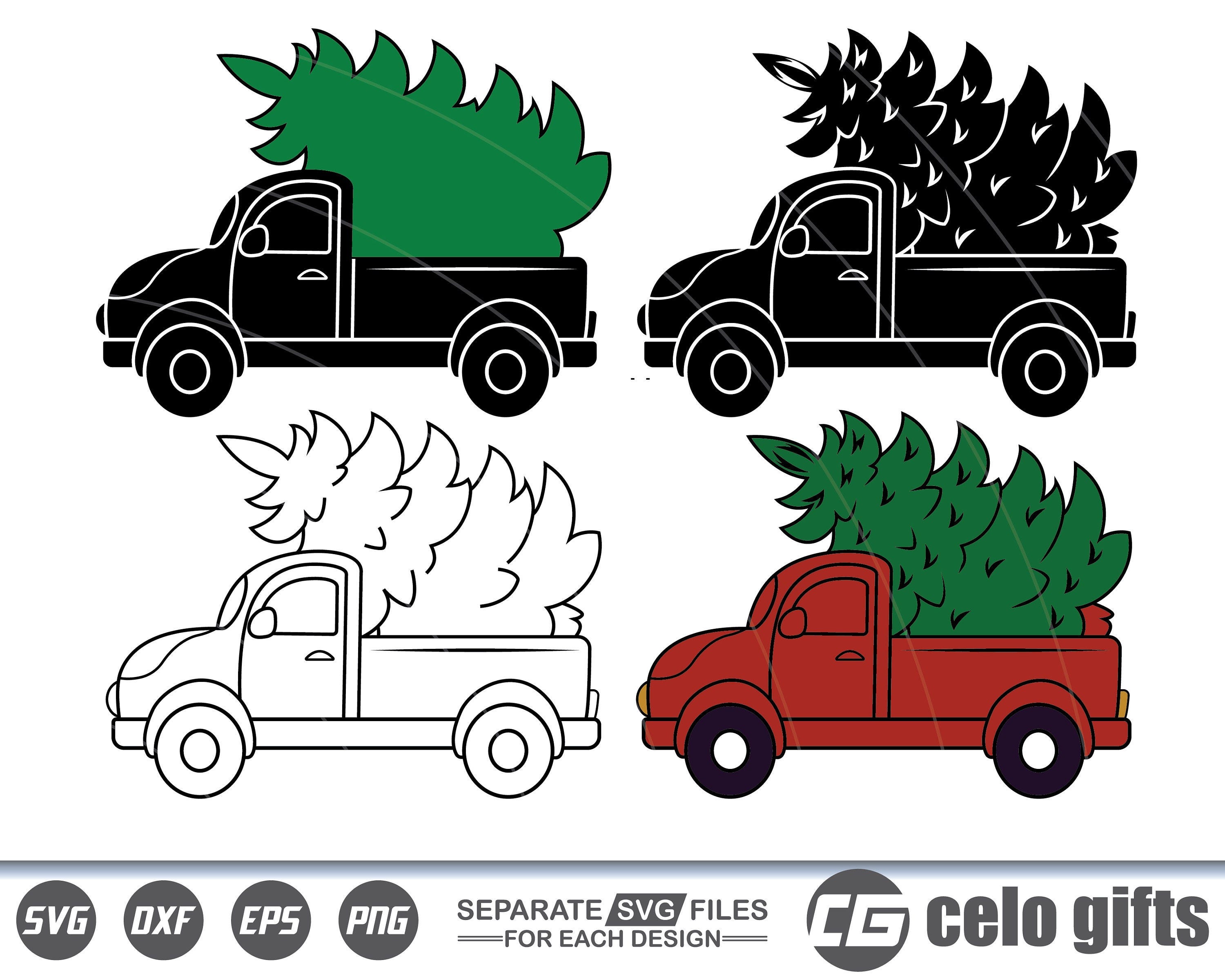 Christmas truck tree SVG, Christmas truck tree Vector, Cricut file, Clipart, Silhouette, Cuttable Design, Dxf, Png & Eps Designs.